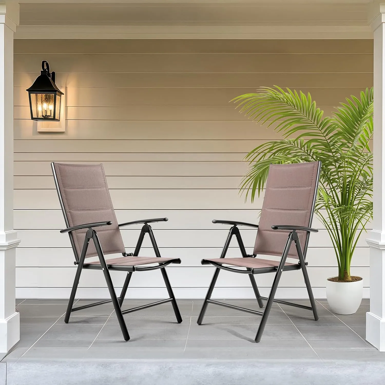 LIFERUN Folding Patio Chairs Set of 2, Outdoor Dinning Chairs with Anti-Rust Aluminum Frame and Foam-Padded Textilene Fabric, Weatherproof, No-Assembly, Portable Chairs for Garden, Yard & Balcony
