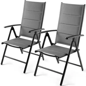 LIFERUN Folding Patio Chairs Set of 2, Outdoor Dinning Chairs with Anti-Rust Aluminum Frame and Foam-Padded Textilene Fabric, Weatherproof, No-Assembly, Portable Chairs for Garden, Yard & Balcony