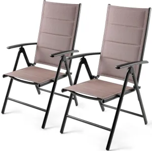 LIFERUN Folding Patio Chairs Set of 2, Outdoor Dinning Chairs with Anti-Rust Aluminum Frame and Foam-Padded Textilene Fabric, Weatherproof, No-Assembly, Portable Chairs for Garden, Yard & Balcony