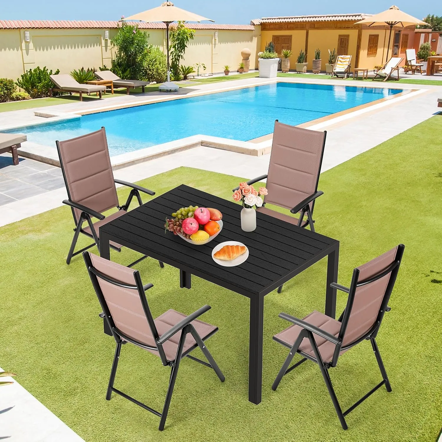 LIFERUN Folding Patio Chairs Set of 2, Outdoor Dinning Chairs with Anti-Rust Aluminum Frame and Foam-Padded Textilene Fabric, Weatherproof, No-Assembly, Portable Chairs for Garden, Yard & Balcony