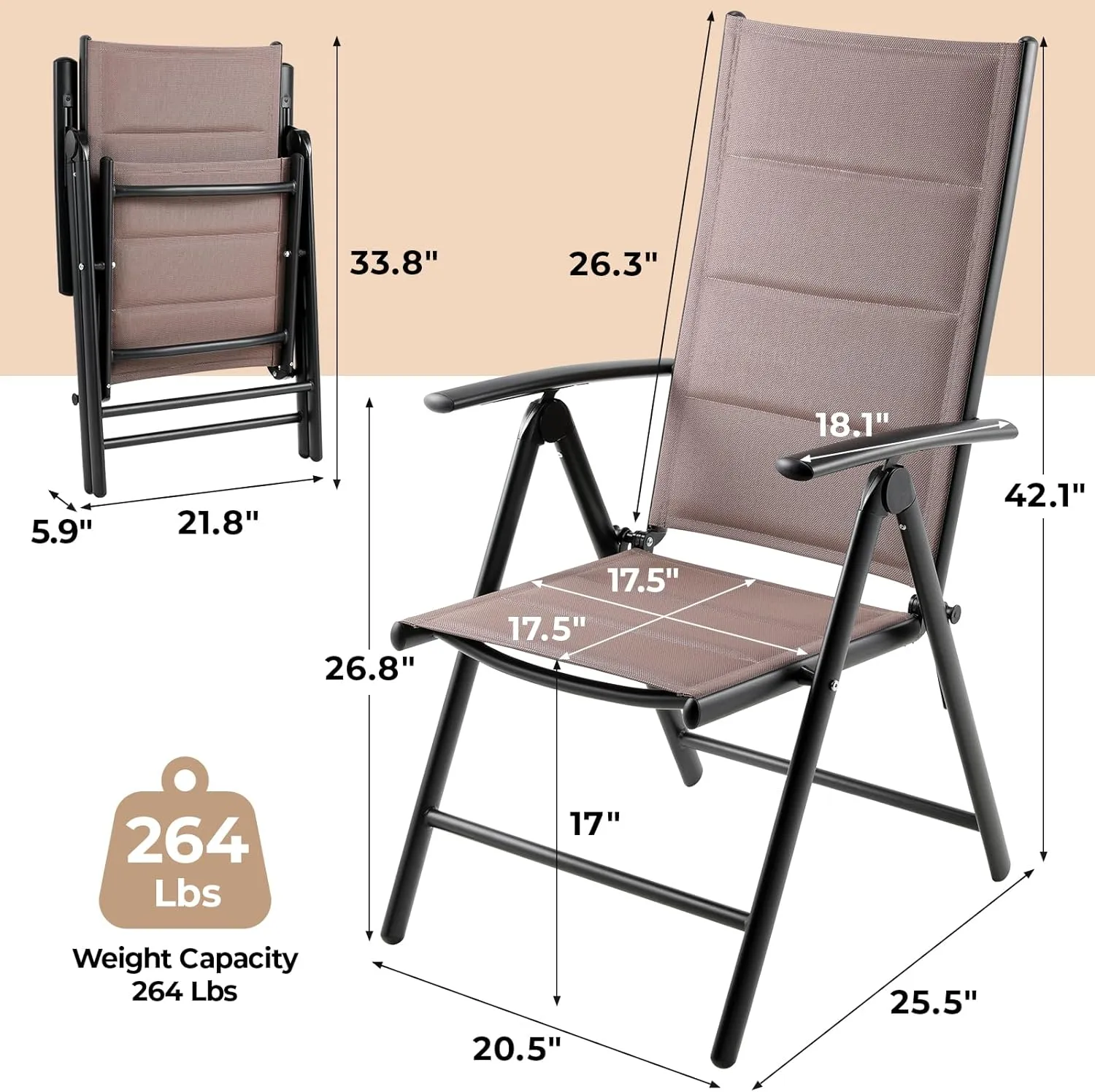 LIFERUN Folding Patio Chairs Set of 2, Outdoor Dinning Chairs with Anti-Rust Aluminum Frame and Foam-Padded Textilene Fabric, Weatherproof, No-Assembly, Portable Chairs for Garden, Yard & Balcony