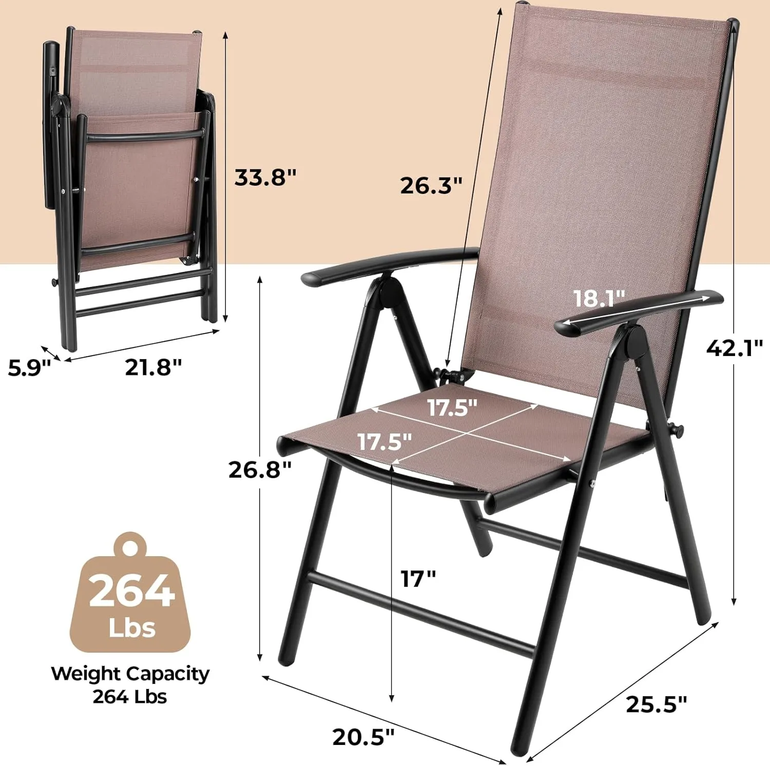 LIFERUN Folding Patio Chairs Set of 4, Outdoor Dining Chairs with Anti-Rust Aluminum Frame and Breathable Textilene Fabric, Weatherproof, No-Assembly, Portable Chairs for Balcony, Yard & Garden