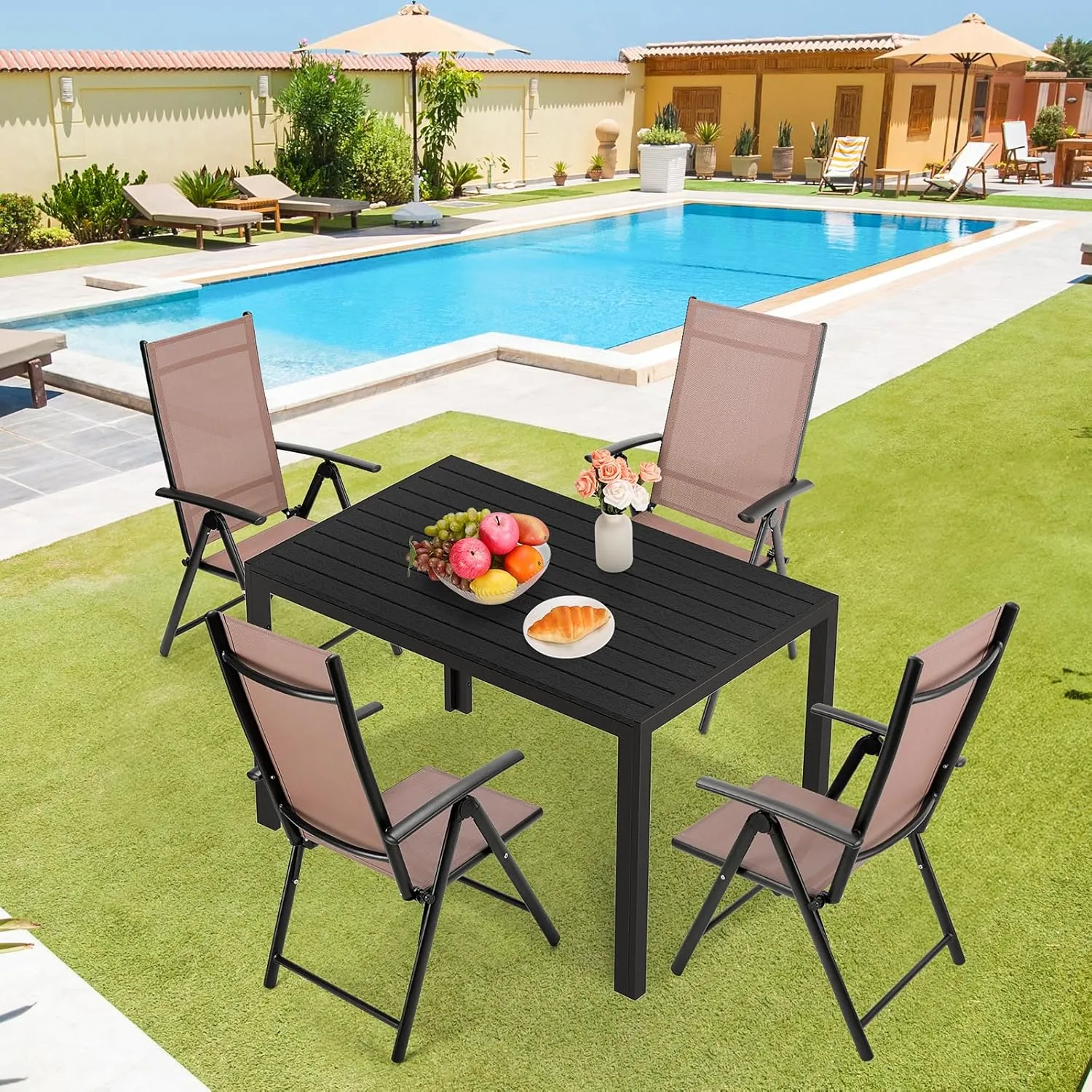 LIFERUN Folding Patio Chairs Set of 4, Outdoor Dining Chairs with Anti-Rust Aluminum Frame and Breathable Textilene Fabric, Weatherproof, No-Assembly, Portable Chairs for Balcony, Yard & Garden