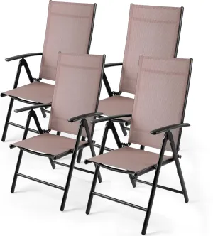 LIFERUN Folding Patio Chairs Set of 4, Outdoor Dining Chairs with Anti-Rust Aluminum Frame and Breathable Textilene Fabric, Weatherproof, No-Assembly, Portable Chairs for Balcony, Yard & Garden