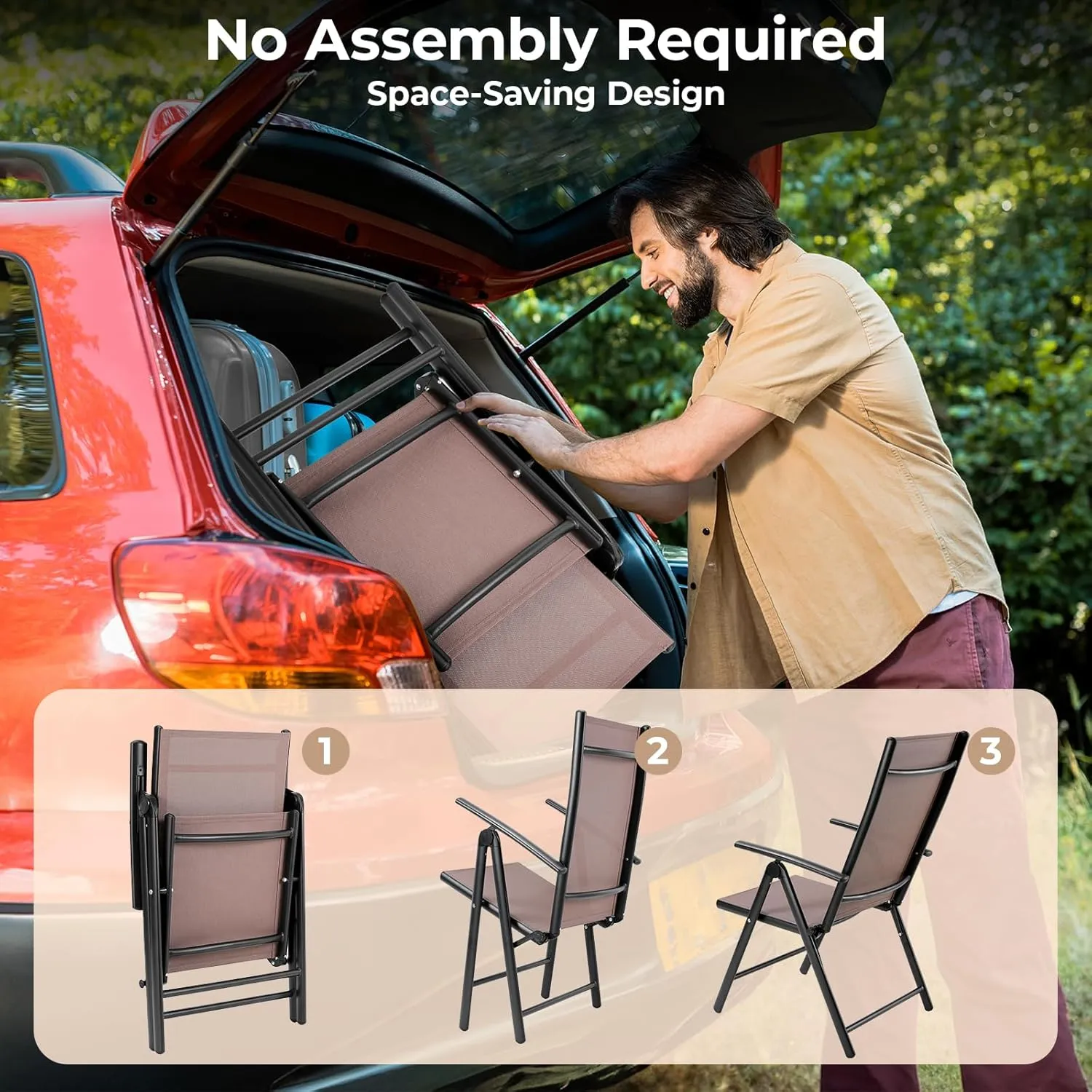 LIFERUN Folding Patio Chairs Set of 4, Outdoor Dining Chairs with Anti-Rust Aluminum Frame and Breathable Textilene Fabric, Weatherproof, No-Assembly, Portable Chairs for Balcony, Yard & Garden