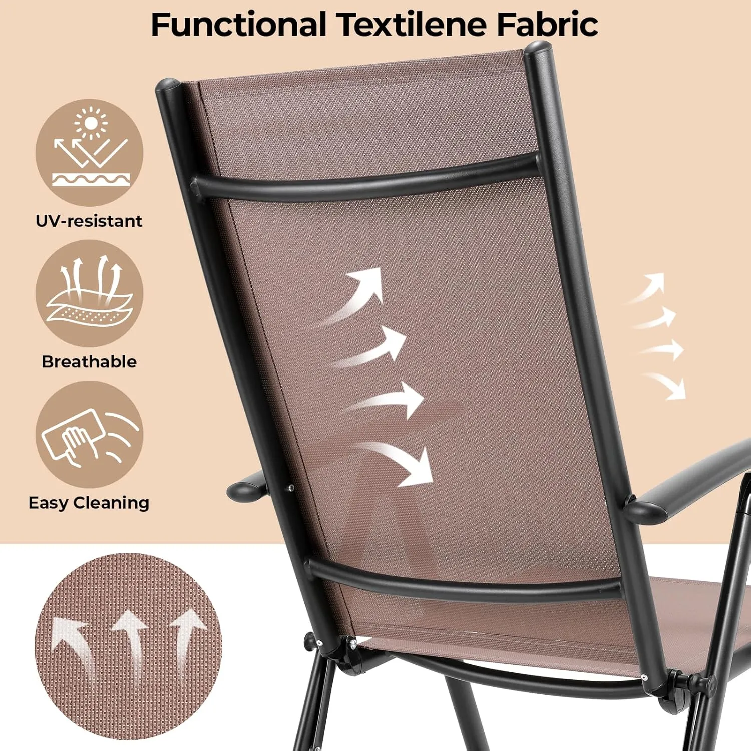 LIFERUN Folding Patio Chairs Set of 4, Outdoor Dining Chairs with Anti-Rust Aluminum Frame and Breathable Textilene Fabric, Weatherproof, No-Assembly, Portable Chairs for Balcony, Yard & Garden