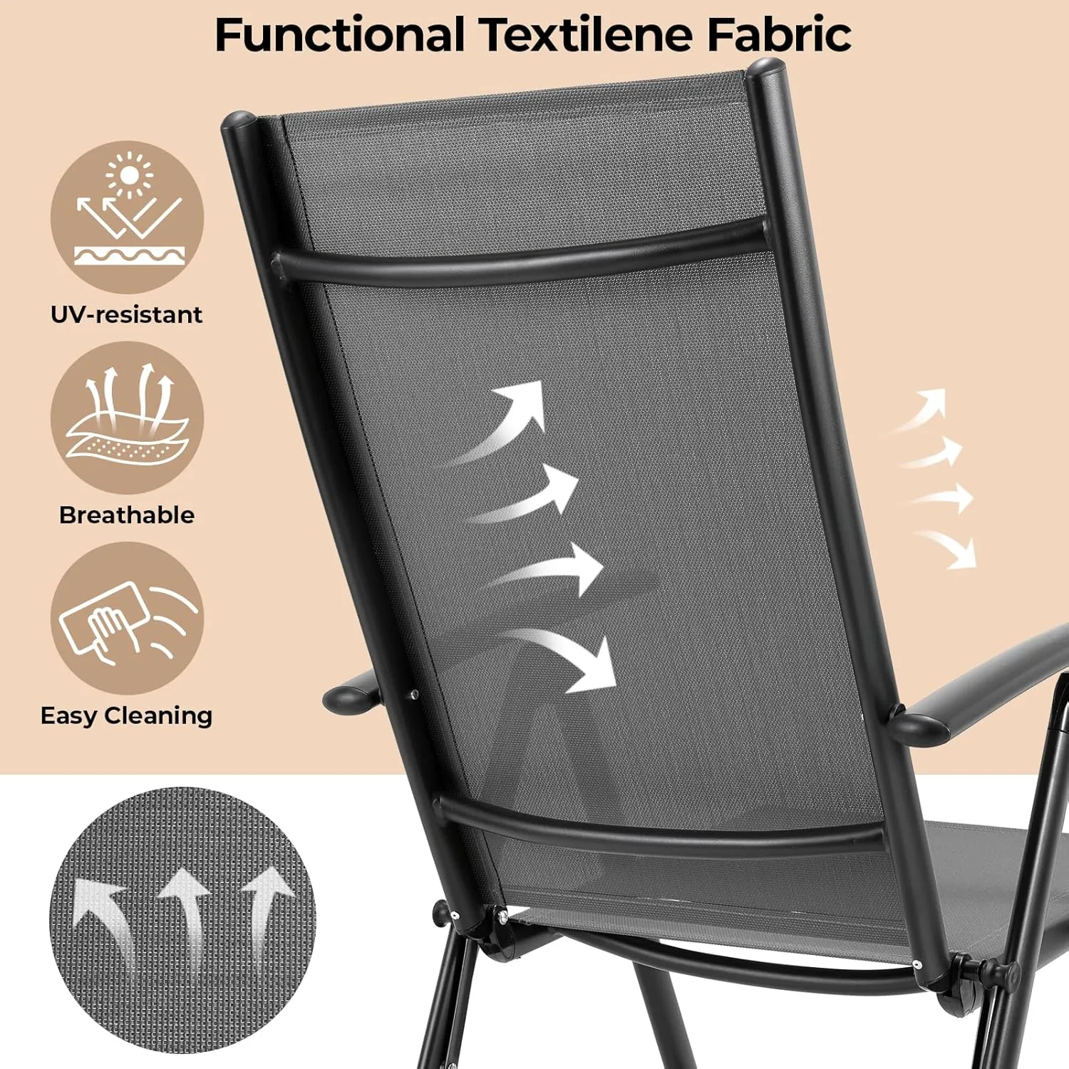 LIFERUN Folding Patio Chairs Set of 4, Outdoor Dining Chairs with Anti-Rust Aluminum Frame and Breathable Textilene Fabric, Weatherproof, No-Assembly, Portable Chairs for Garden, Yard & Balcony