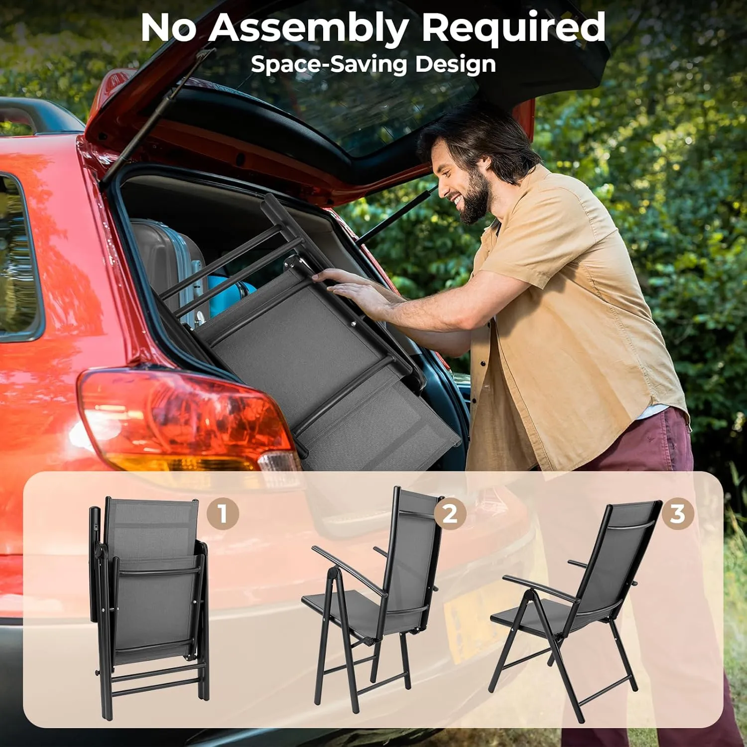 LIFERUN Folding Patio Chairs Set of 4, Outdoor Dining Chairs with Anti-Rust Aluminum Frame and Breathable Textilene Fabric, Weatherproof, No-Assembly, Portable Chairs for Garden, Yard & Balcony