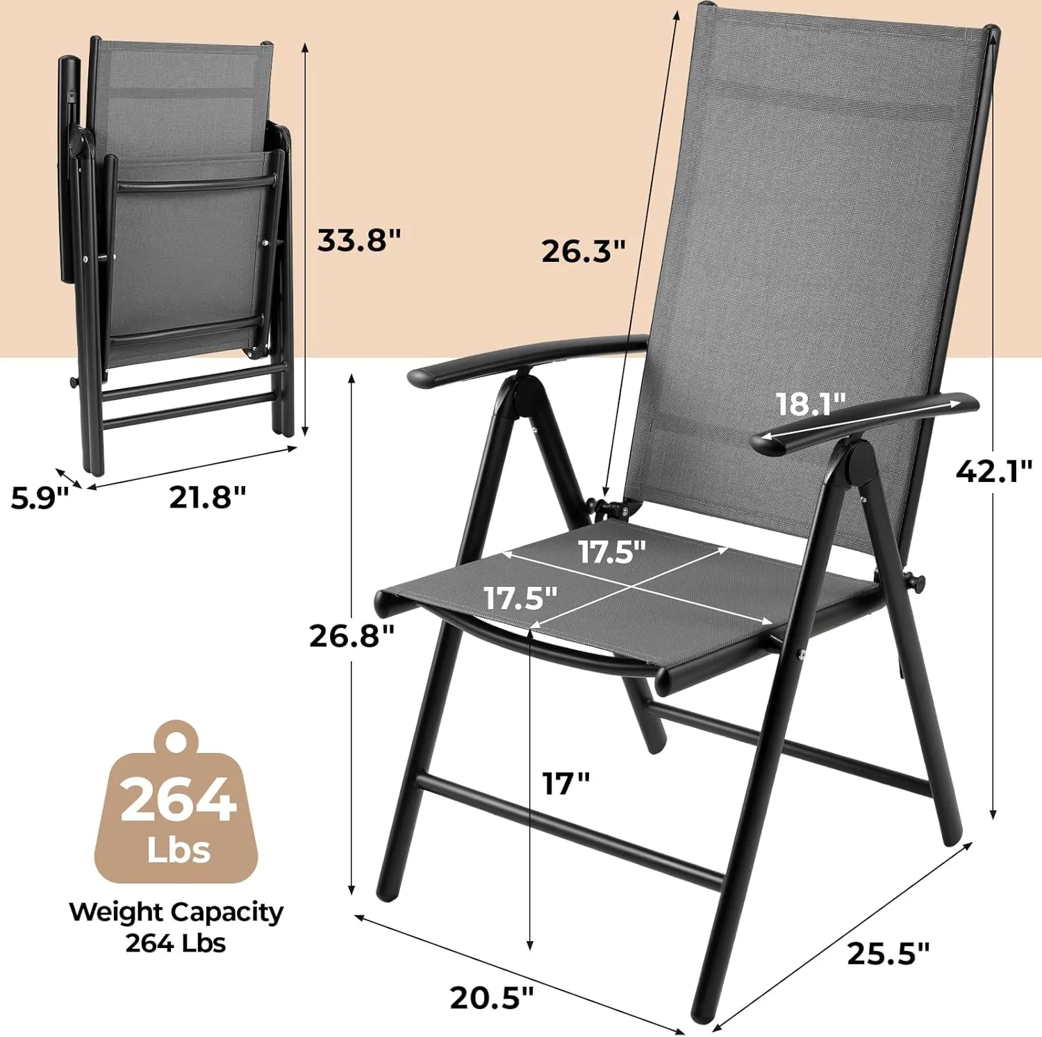 LIFERUN Folding Patio Chairs Set of 4, Outdoor Dining Chairs with Anti-Rust Aluminum Frame and Breathable Textilene Fabric, Weatherproof, No-Assembly, Portable Chairs for Garden, Yard & Balcony