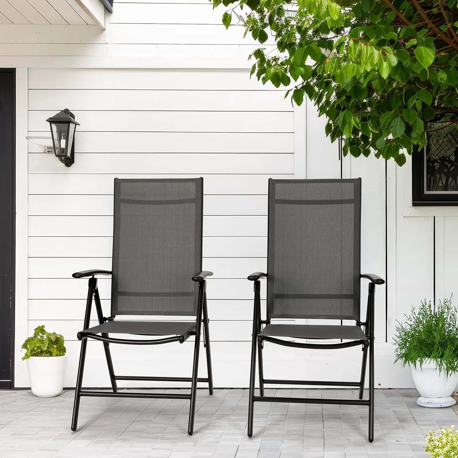 LIFERUN Folding Patio Chairs Set of 4, Outdoor Dining Chairs with Anti-Rust Aluminum Frame and Breathable Textilene Fabric, Weatherproof, No-Assembly, Portable Chairs for Garden, Yard & Balcony
