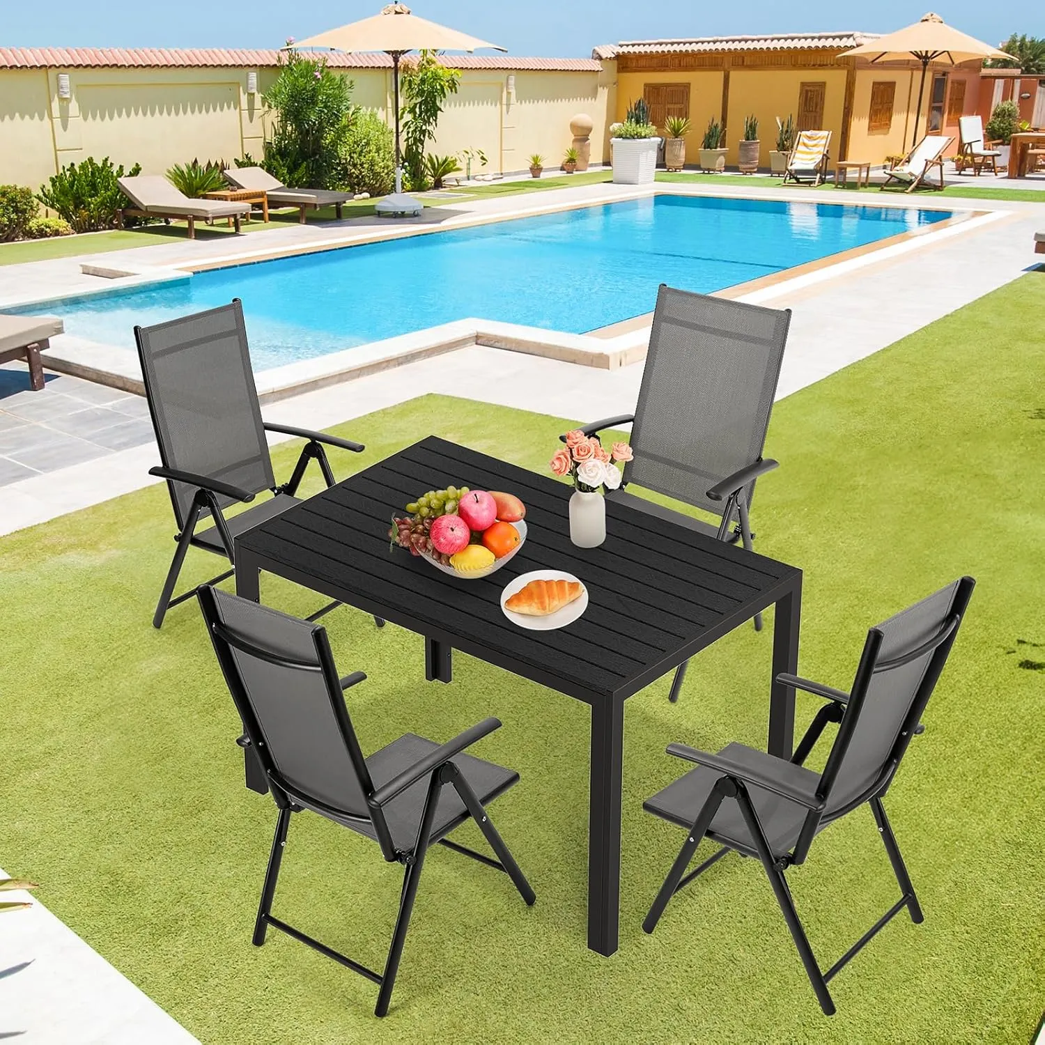 LIFERUN Folding Patio Chairs Set of 4, Outdoor Dining Chairs with Anti-Rust Aluminum Frame and Breathable Textilene Fabric, Weatherproof, No-Assembly, Portable Chairs for Garden, Yard & Balcony