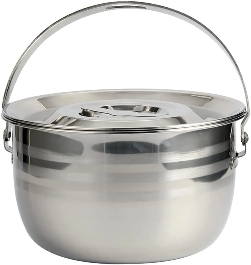 LIFKOME Stainless Steel Camping Pot with Lid Lifter Handle Camp Cookware Pot Portable Hanging Cooking Pot for Camping Cooking, BBQ, Basting, or Baking 2.5/4 Quart