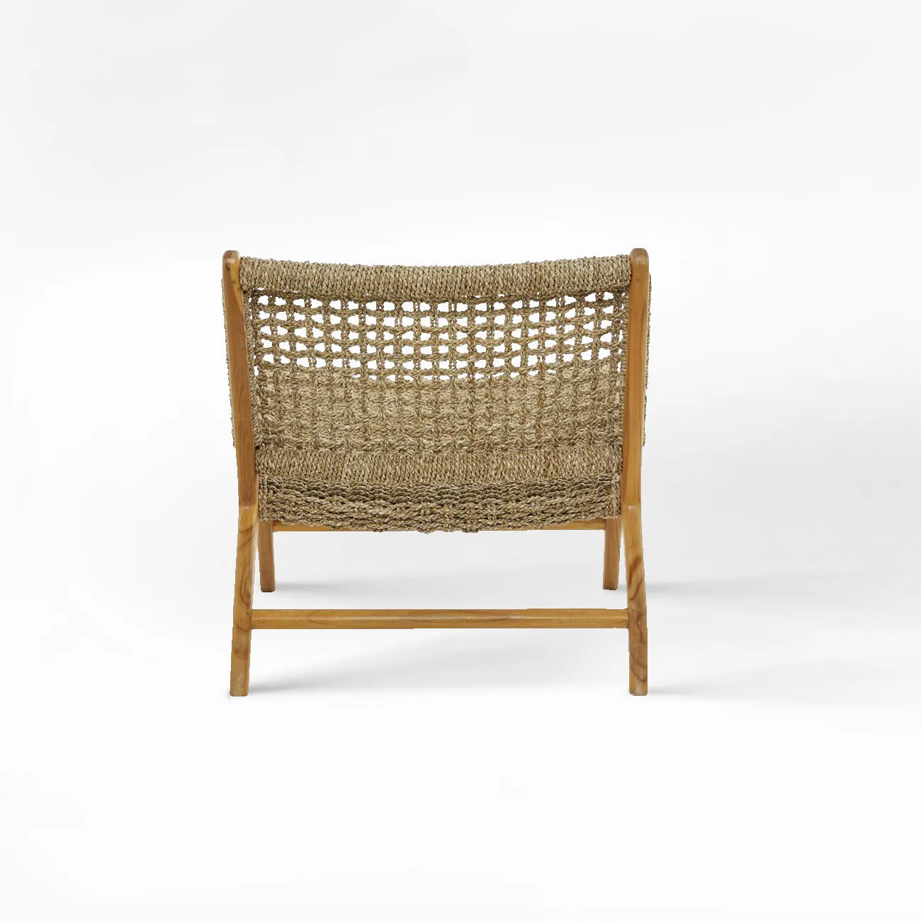Light Brown Teak Wood Handmade Accent Chair With Woven Seagrass Seat