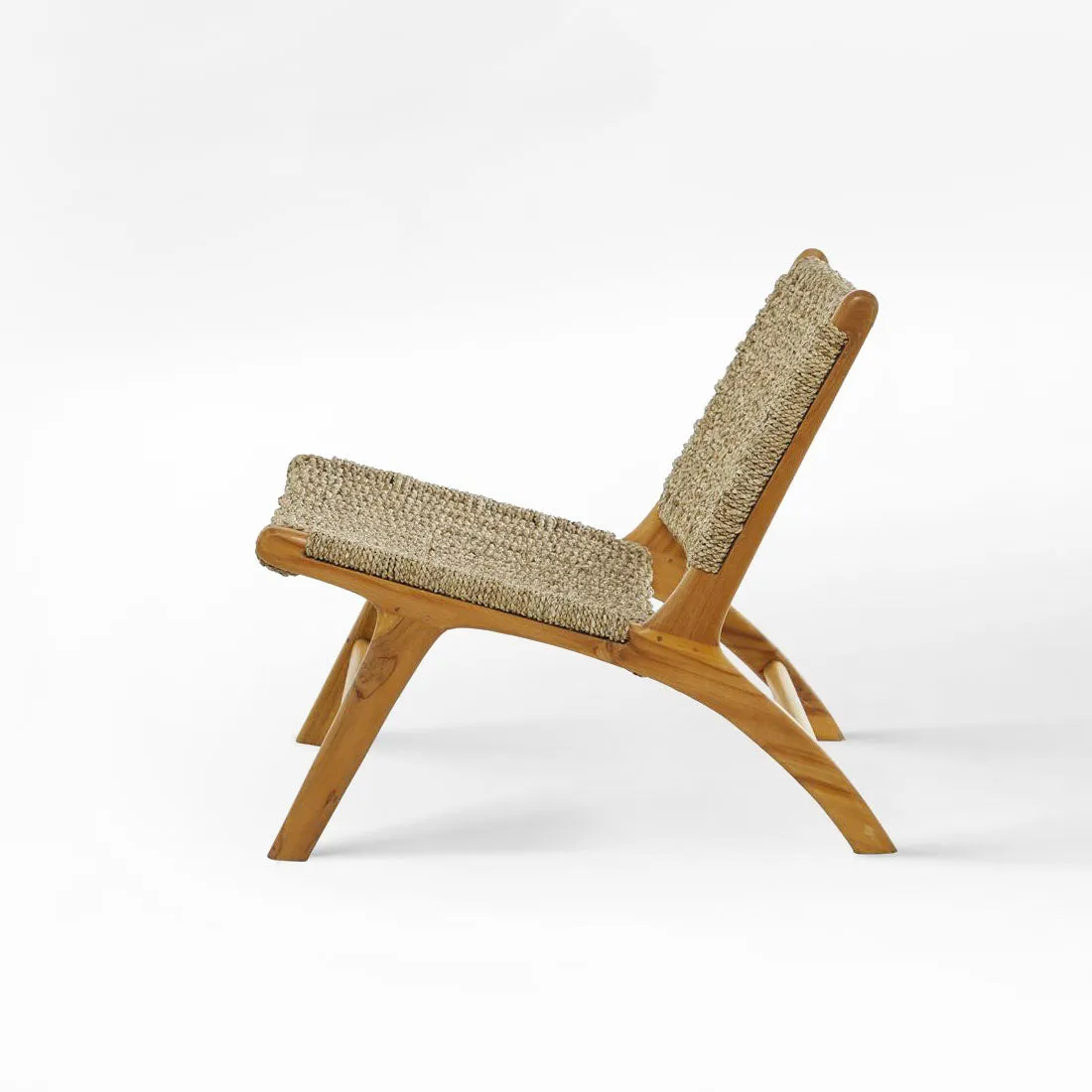 Light Brown Teak Wood Handmade Accent Chair With Woven Seagrass Seat