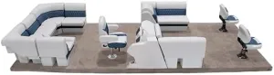 Lippert Sunset Fishing Pontoon Boat Seating Package with Helm Chair, Folding Fishing Seats, Bench & Corner Seats, Steering Console with Storage