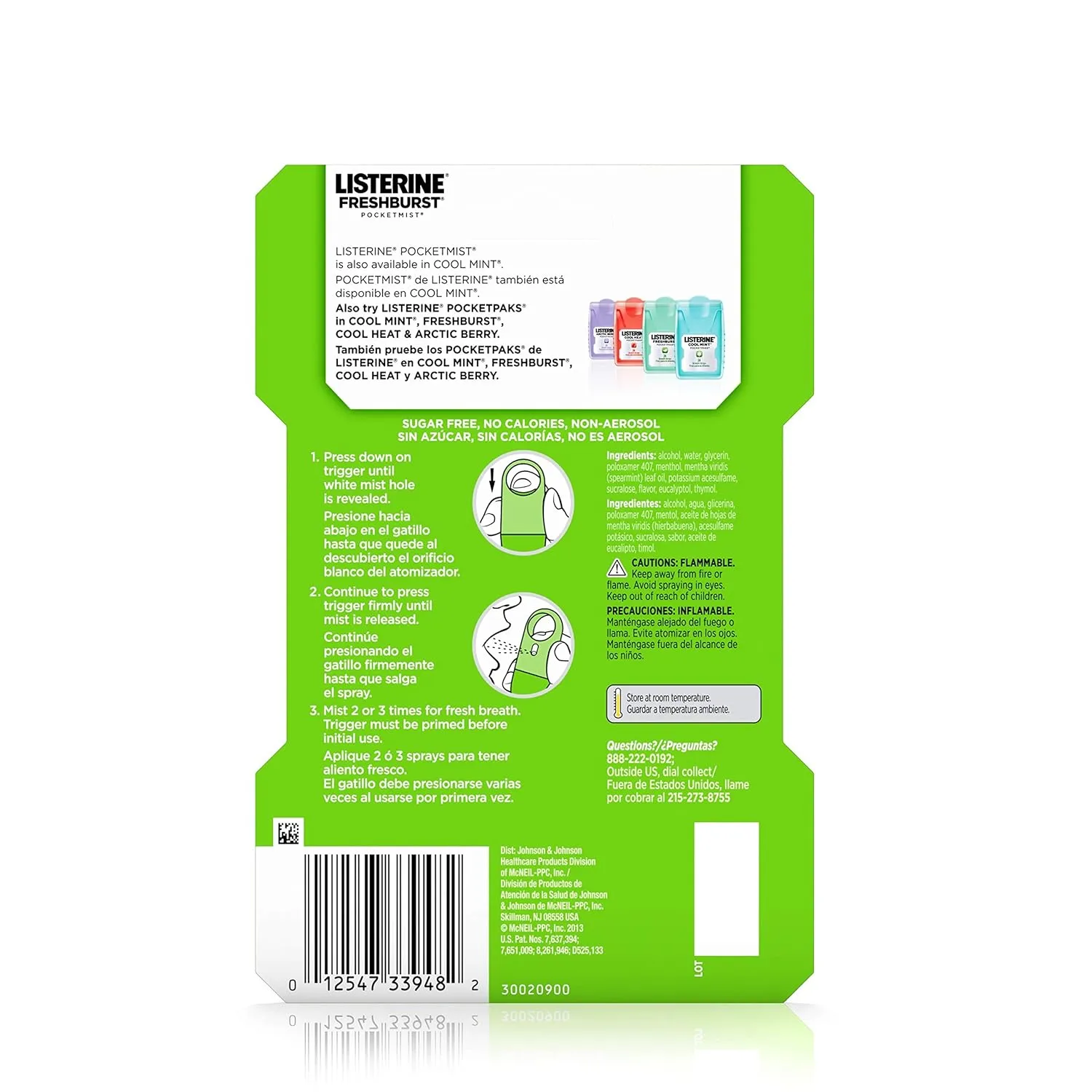 Listerine Freshburst Pocketmist Fresh Breath Mist, Non-Aerosol Sugar-Free Oral Care Spray For Bad Breath, 7.7 mL, 2 Pack