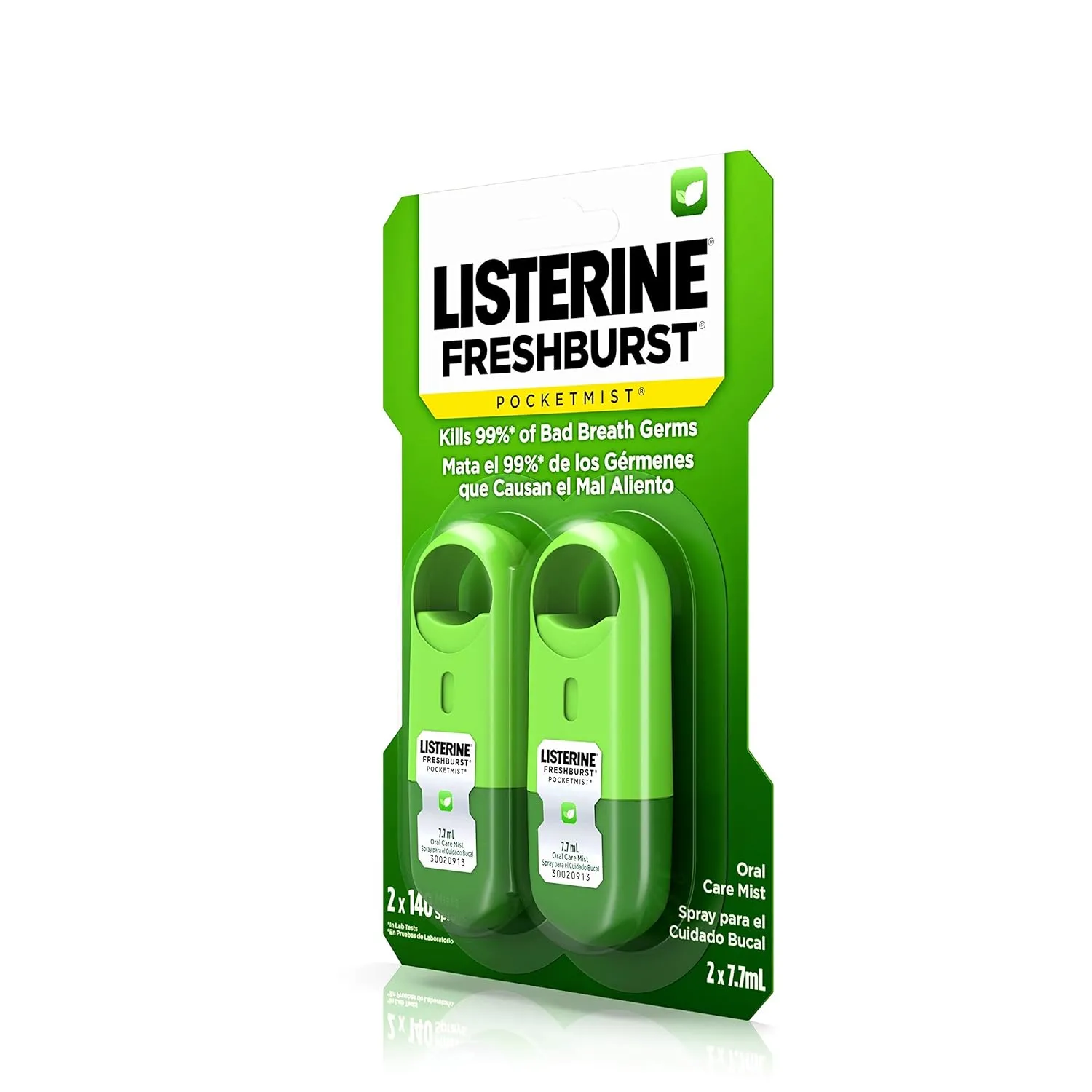 Listerine Freshburst Pocketmist Fresh Breath Mist, Non-Aerosol Sugar-Free Oral Care Spray For Bad Breath, 7.7 mL, 2 Pack