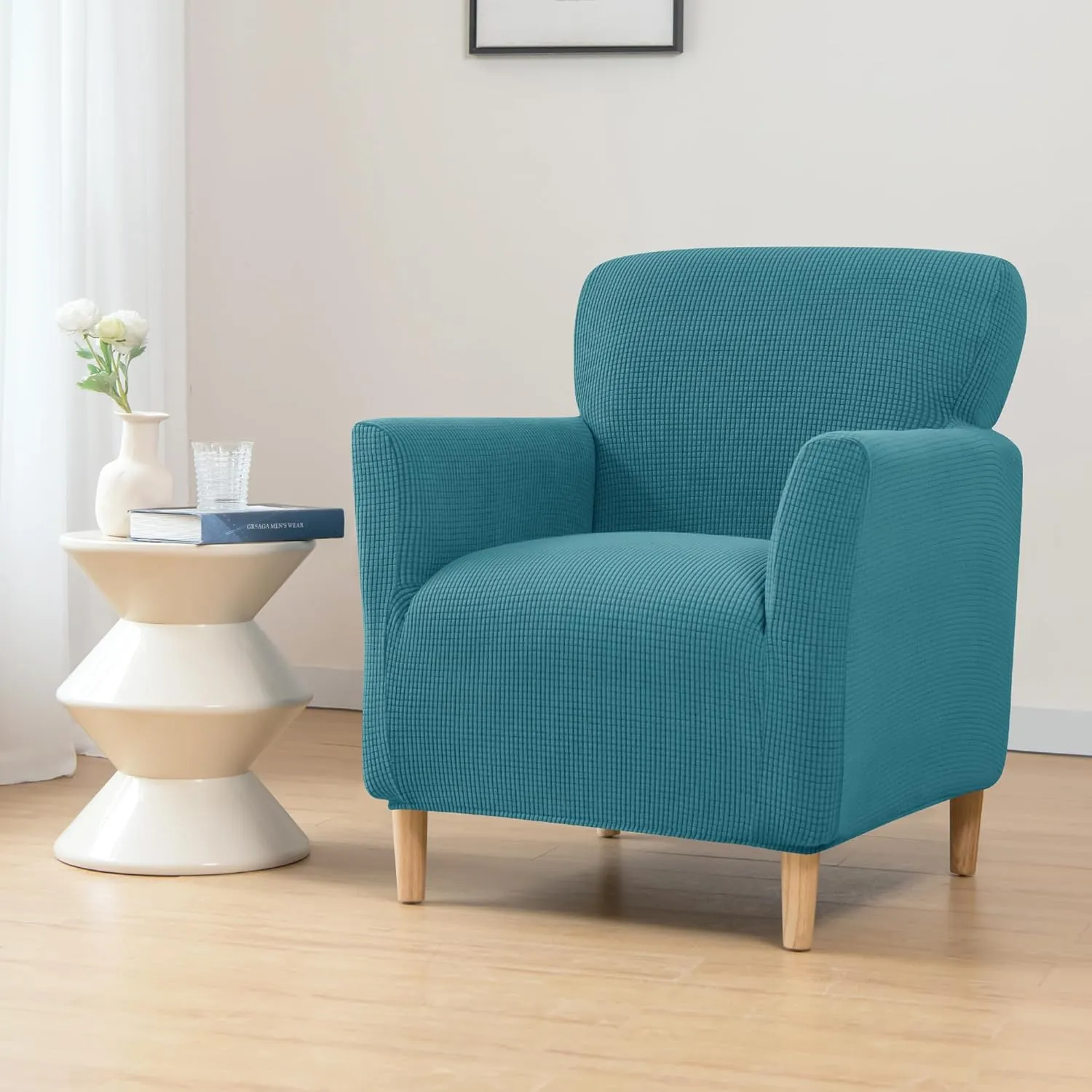 LiveGo Stretch Mid Century Modern Armchair Slipcover 1-Piece Jacquard Accent Chair Covers with Arms Soft Waterproof Chair Slipcovers for Living Room Furniture Protector Office Reception Reading