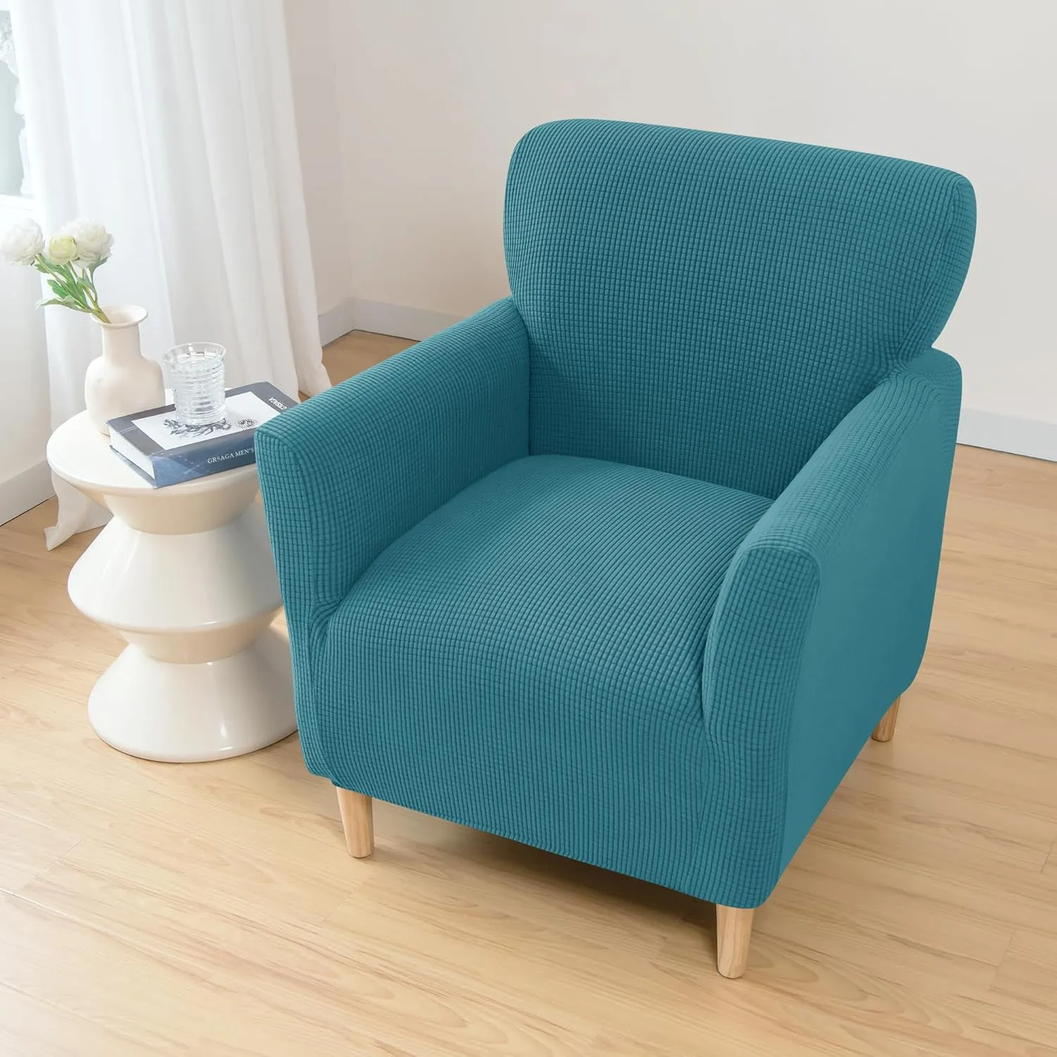 LiveGo Stretch Mid Century Modern Armchair Slipcover 1-Piece Jacquard Accent Chair Covers with Arms Soft Waterproof Chair Slipcovers for Living Room Furniture Protector Office Reception Reading