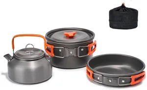 Lixada 4pcs Camping Cookware Mess Kit Camping Hiking Cookware Set Outdoor Portable Picnic Cookware Kit Alumina Pot Frying Pan Set Travel Cooking Accessory for Backpacking Hiking Picnic