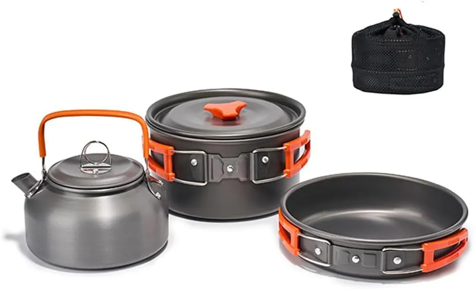 Lixada 4pcs Camping Cookware Mess Kit Camping Hiking Cookware Set Outdoor Portable Picnic Cookware Kit Alumina Pot Frying Pan Set Travel Cooking Accessory for Backpacking Hiking Picnic