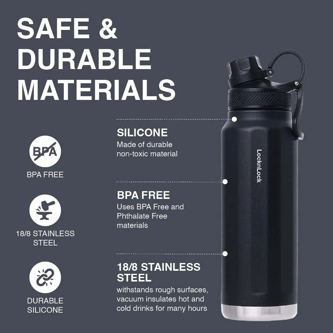 LocknLock Trek Bottle Stainless Steel Double Wall Insulated, 32 oz, Black