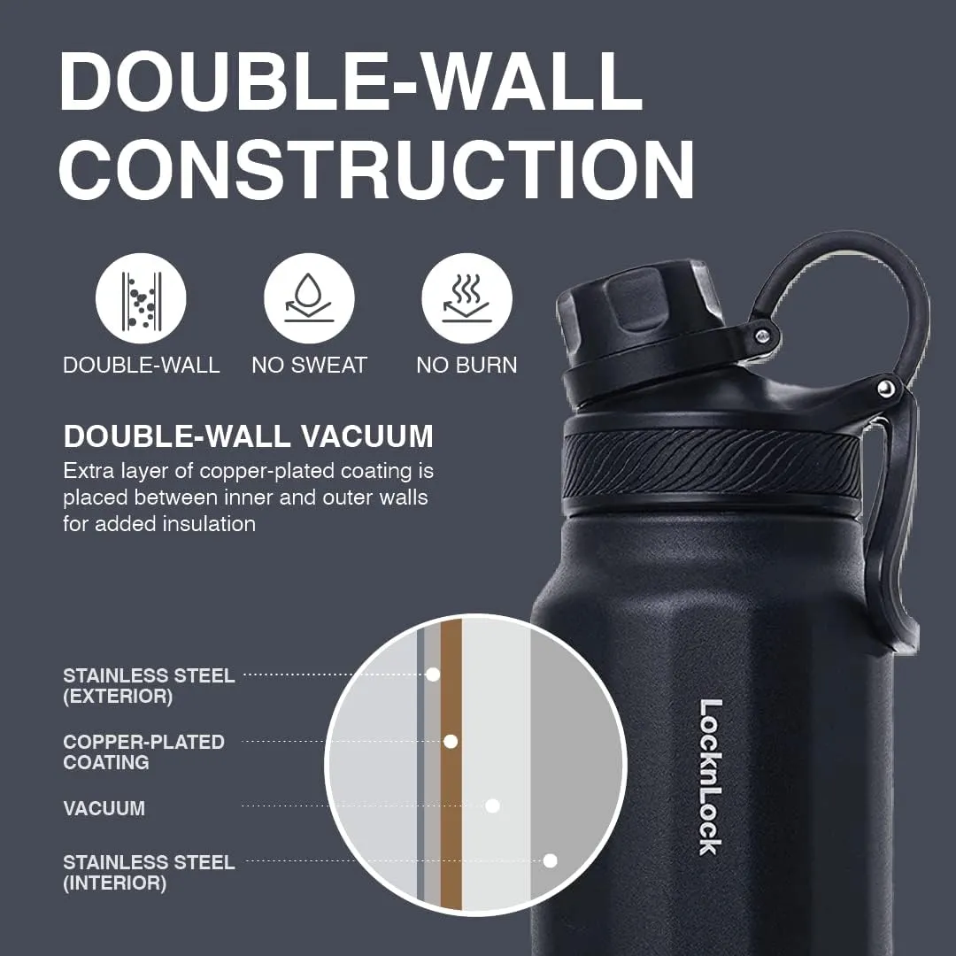 LocknLock Trek Bottle Stainless Steel Double Wall Insulated, 32 oz, Black