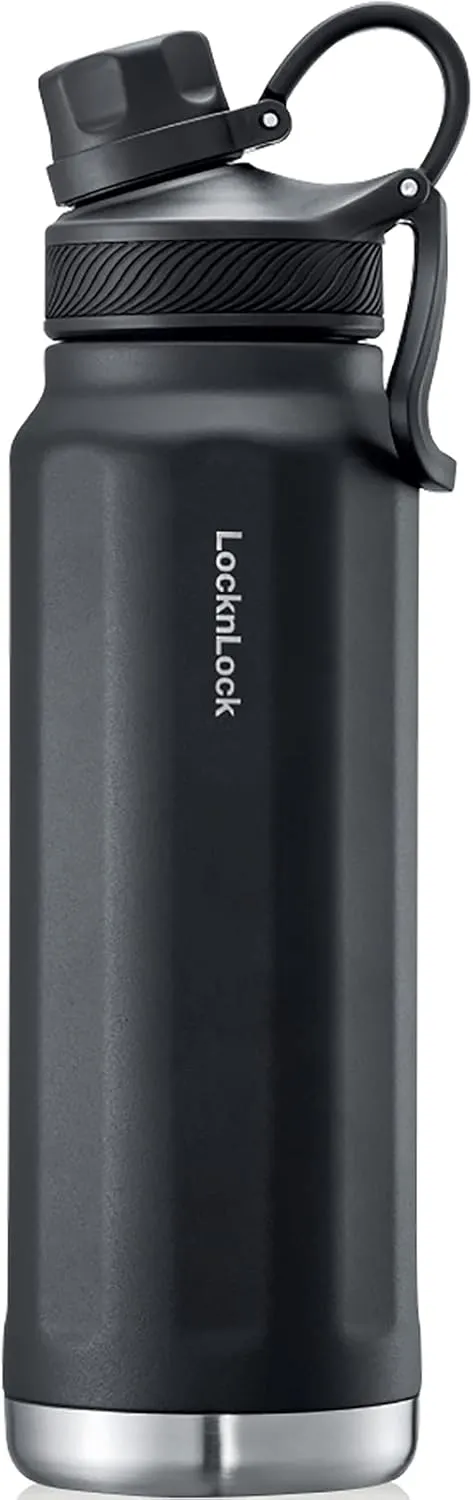 LocknLock Trek Bottle Stainless Steel Double Wall Insulated, 32 oz, Black