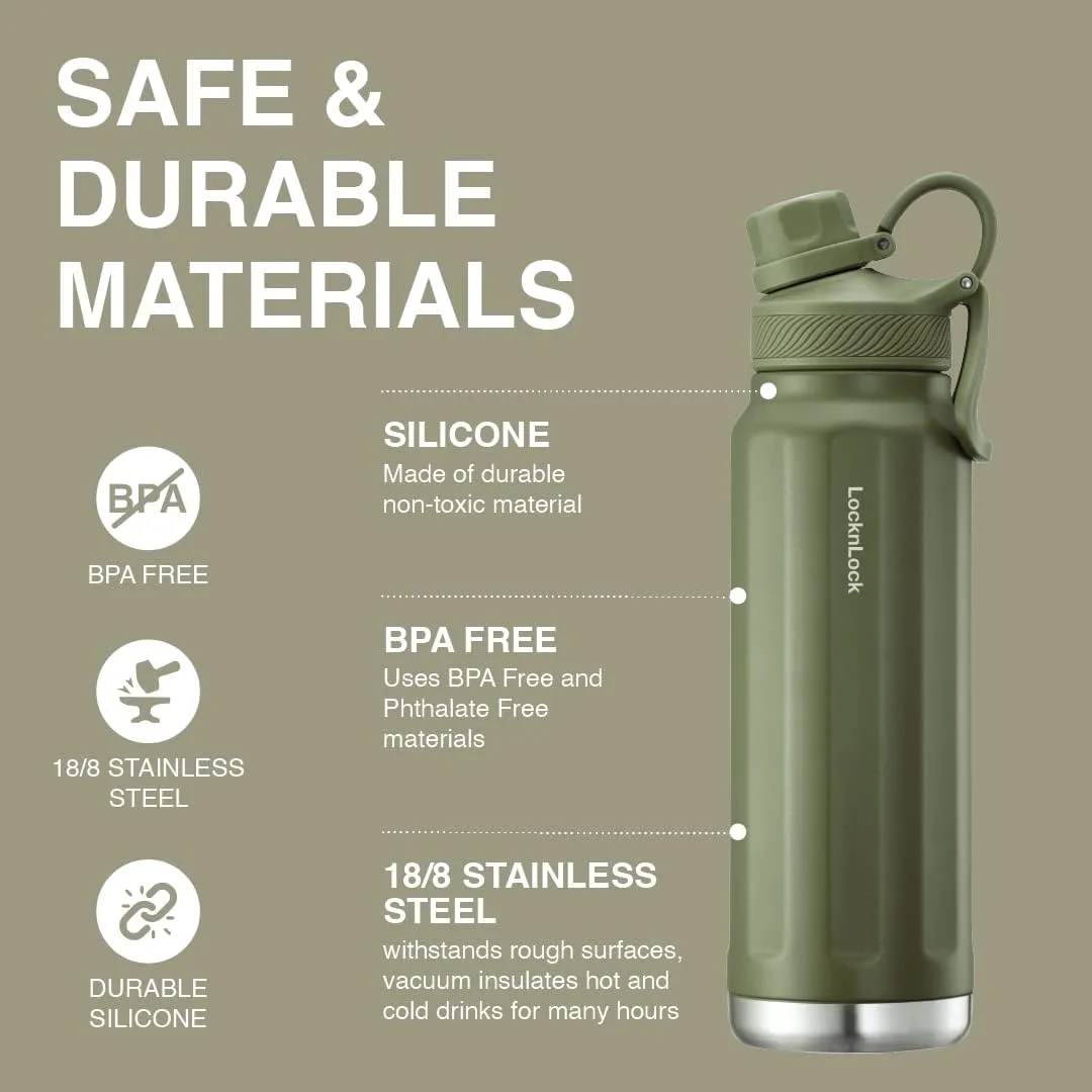 LocknLock Trek Bottle Stainless Steel Double Wall Insulated, 32 oz, Olive Green