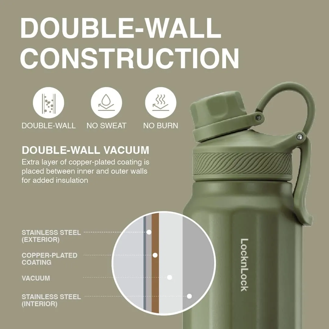 LocknLock Trek Bottle Stainless Steel Double Wall Insulated, 32 oz, Olive Green