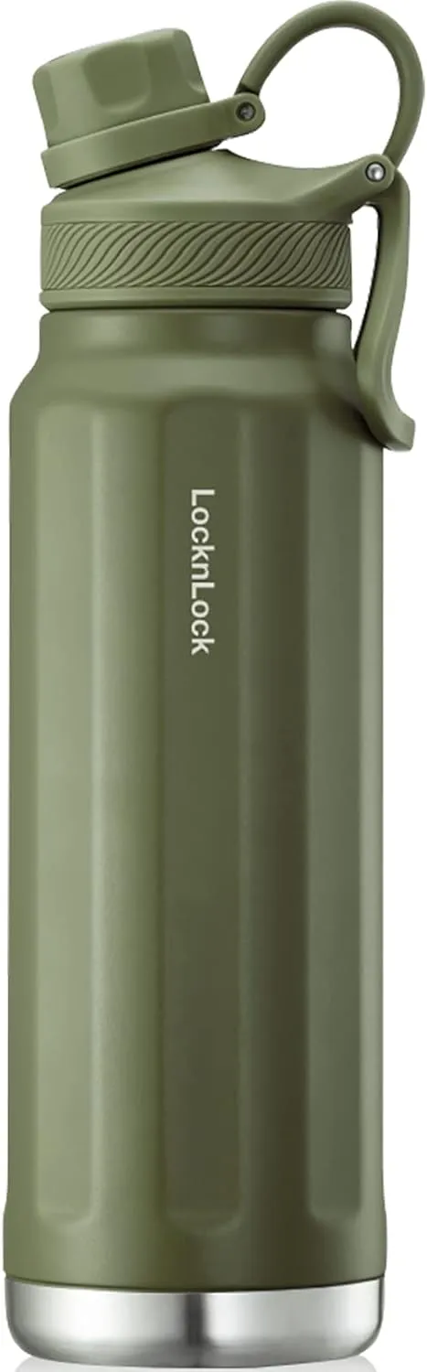 LocknLock Trek Bottle Stainless Steel Double Wall Insulated, 32 oz, Olive Green
