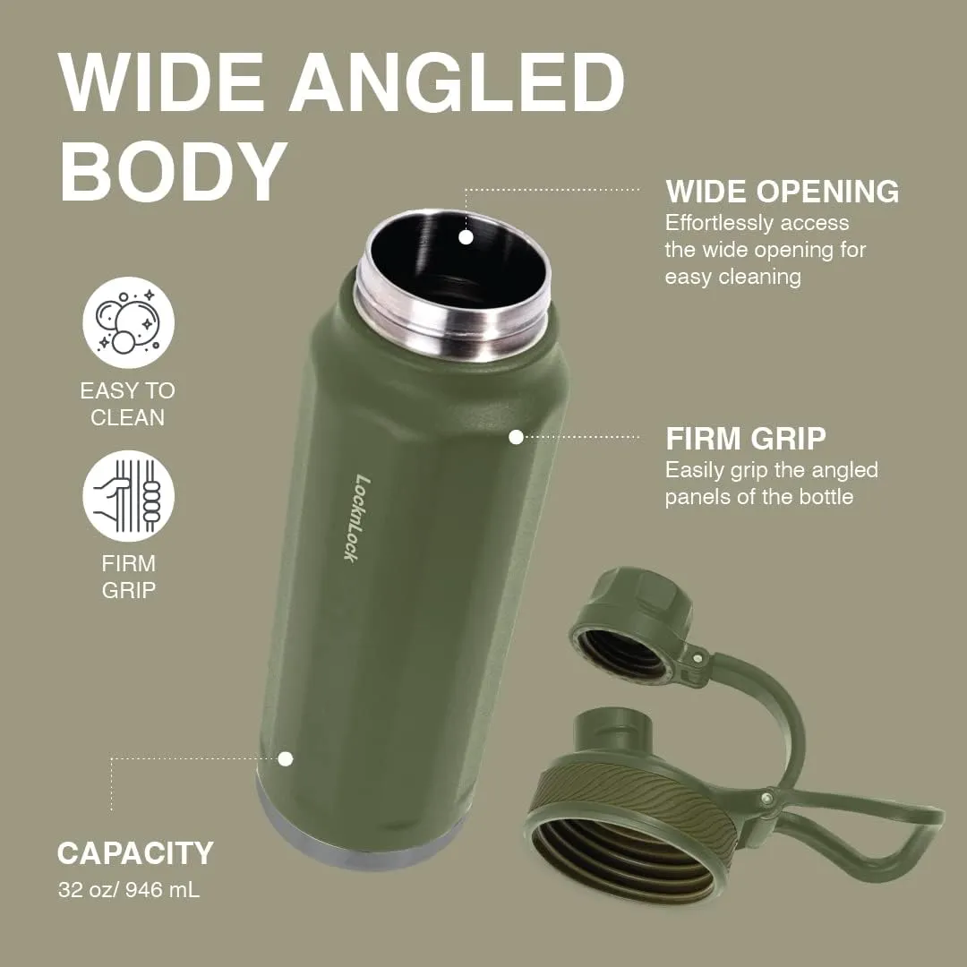LocknLock Trek Bottle Stainless Steel Double Wall Insulated, 32 oz, Olive Green