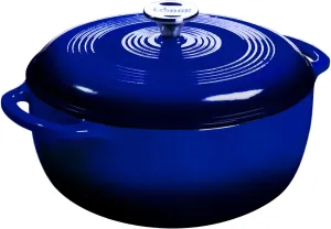 Lodge 3 Quart Enameled Cast Iron Dutch Oven with Lid – Dual Handles – Oven Safe up to 500° F or on Stovetop - Use to Marinate, Cook, Bake, Refrigerate and Serve – Indigo