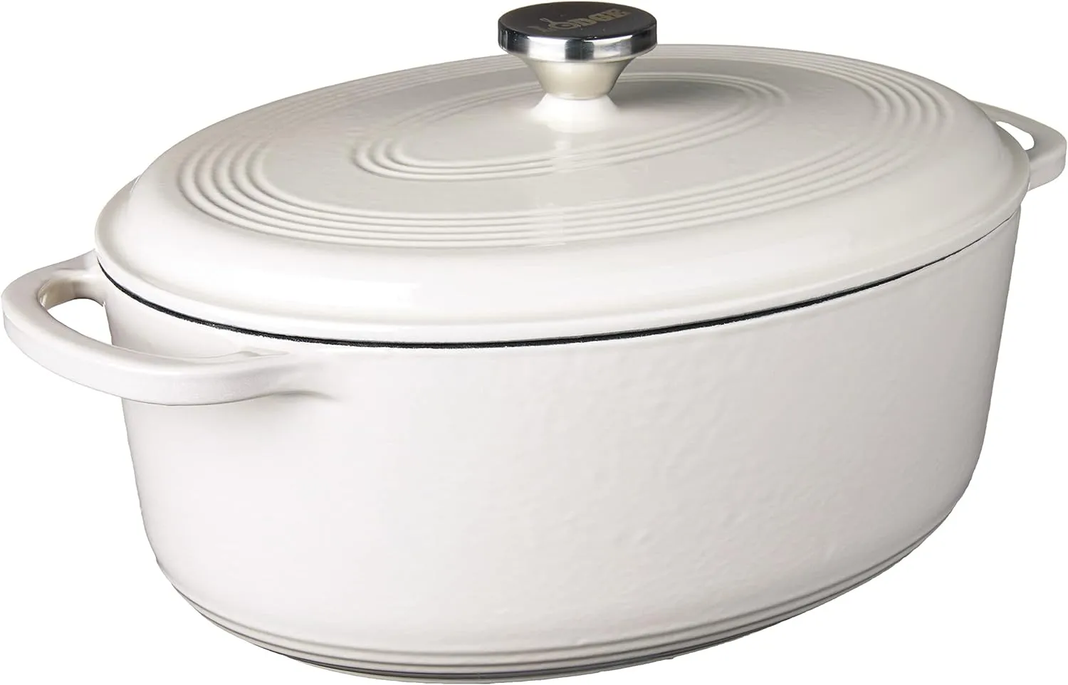 Lodge 7 Quart Enameled Cast Iron Oval Dutch Oven with Lid – Dual Handles – Oven Safe up to 500° F or on Stovetop - Use to Marinate, Cook, Bake, Refrigerate and Serve – Oyster White