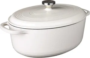 Lodge 7 Quart Enameled Cast Iron Oval Dutch Oven with Lid – Dual Handles – Oven Safe up to 500° F or on Stovetop - Use to Marinate, Cook, Bake, Refrigerate and Serve – Oyster White