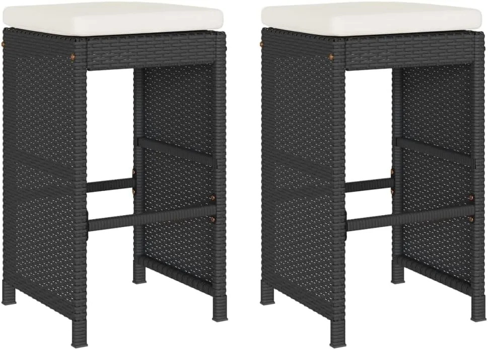 Lounging Chair Camping Chair Beach Chair Lounge Chair - Patio Bar Stools with Cushions 2 pcs Black Poly Rattan for Terrace Park Outside Garden