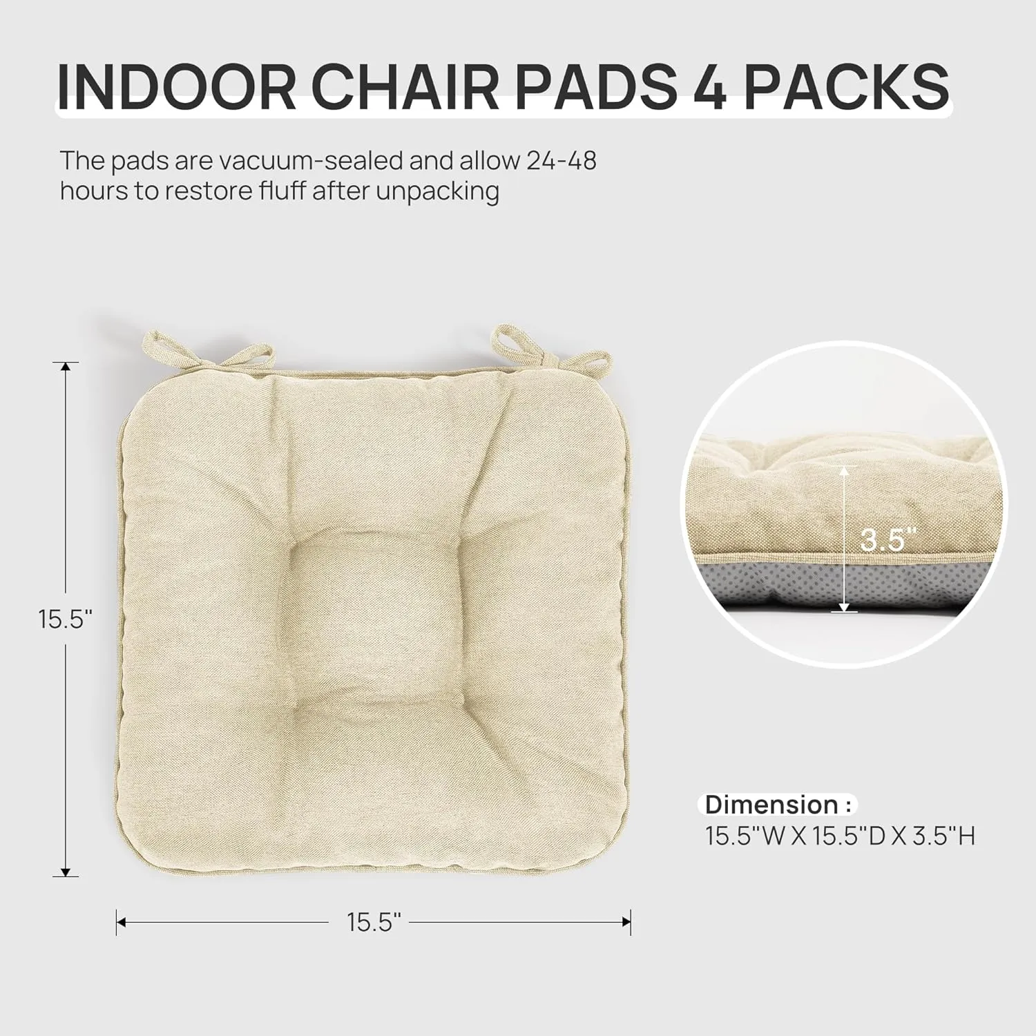 Love's cabin Memory Foam Chair Cushions Set of 4, Outdoor/Indoor Chair Pads for Dining Chairs 4 Pack, Seat Cushions for Kitchen, Dining Room, Office, Patio Chairs, 15.5"x15.5"x3.5" Beige