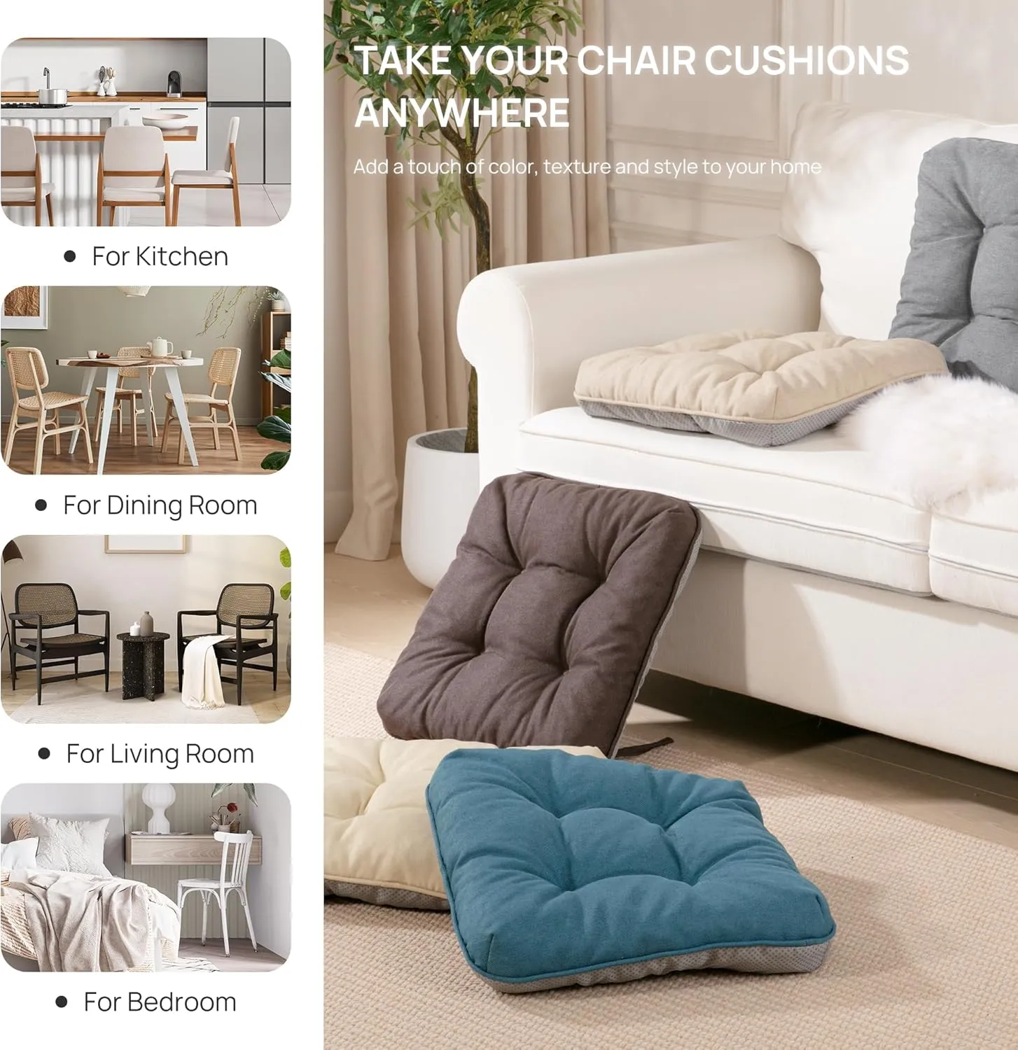 Love's cabin Memory Foam Chair Cushions Set of 4, Outdoor/Indoor Chair Pads for Dining Chairs 4 Pack, Seat Cushions for Kitchen, Dining Room, Office, Patio Chairs, 15.5"x15.5"x3.5" Beige