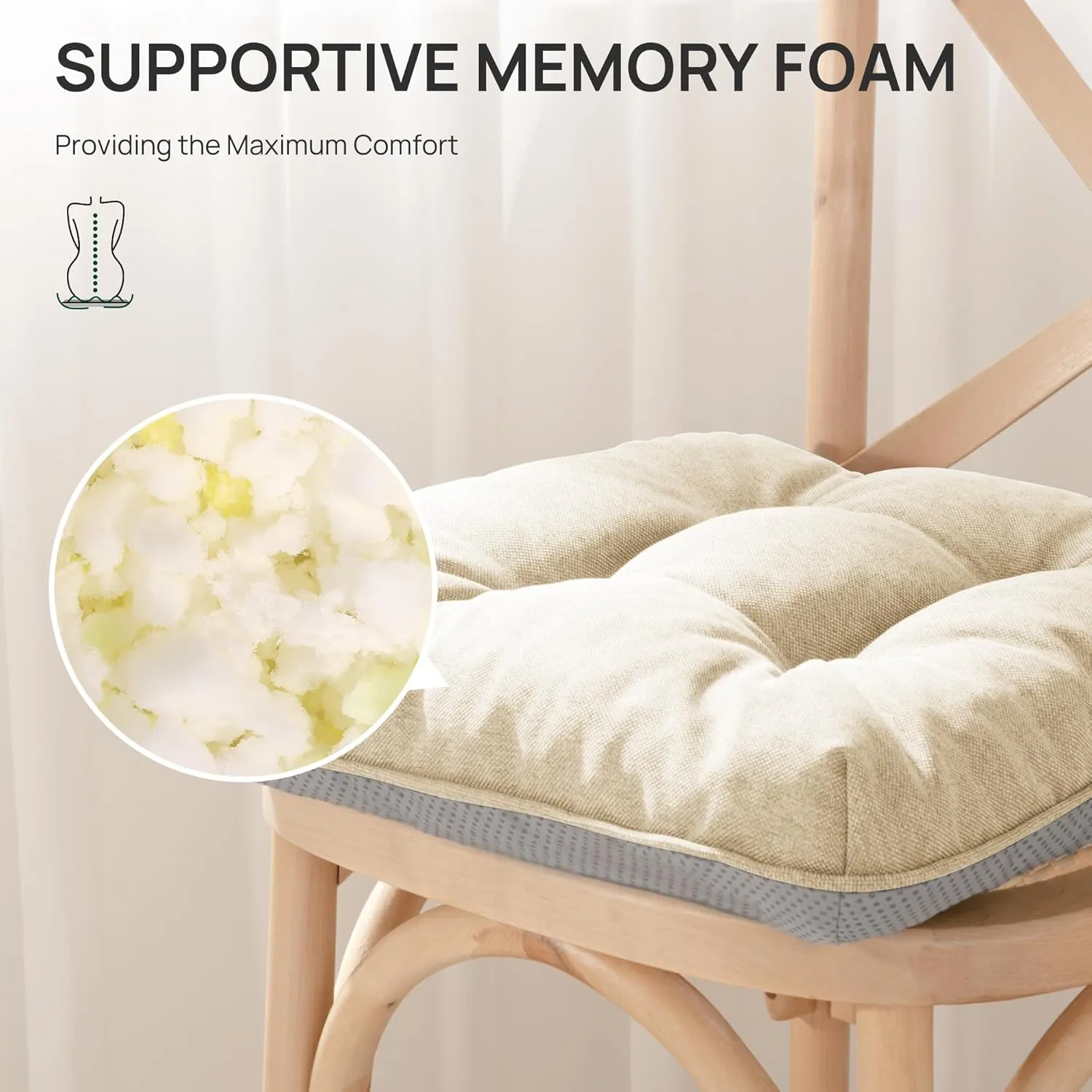 Love's cabin Memory Foam Chair Cushions Set of 4, Outdoor/Indoor Chair Pads for Dining Chairs 4 Pack, Seat Cushions for Kitchen, Dining Room, Office, Patio Chairs, 15.5"x15.5"x3.5" Beige