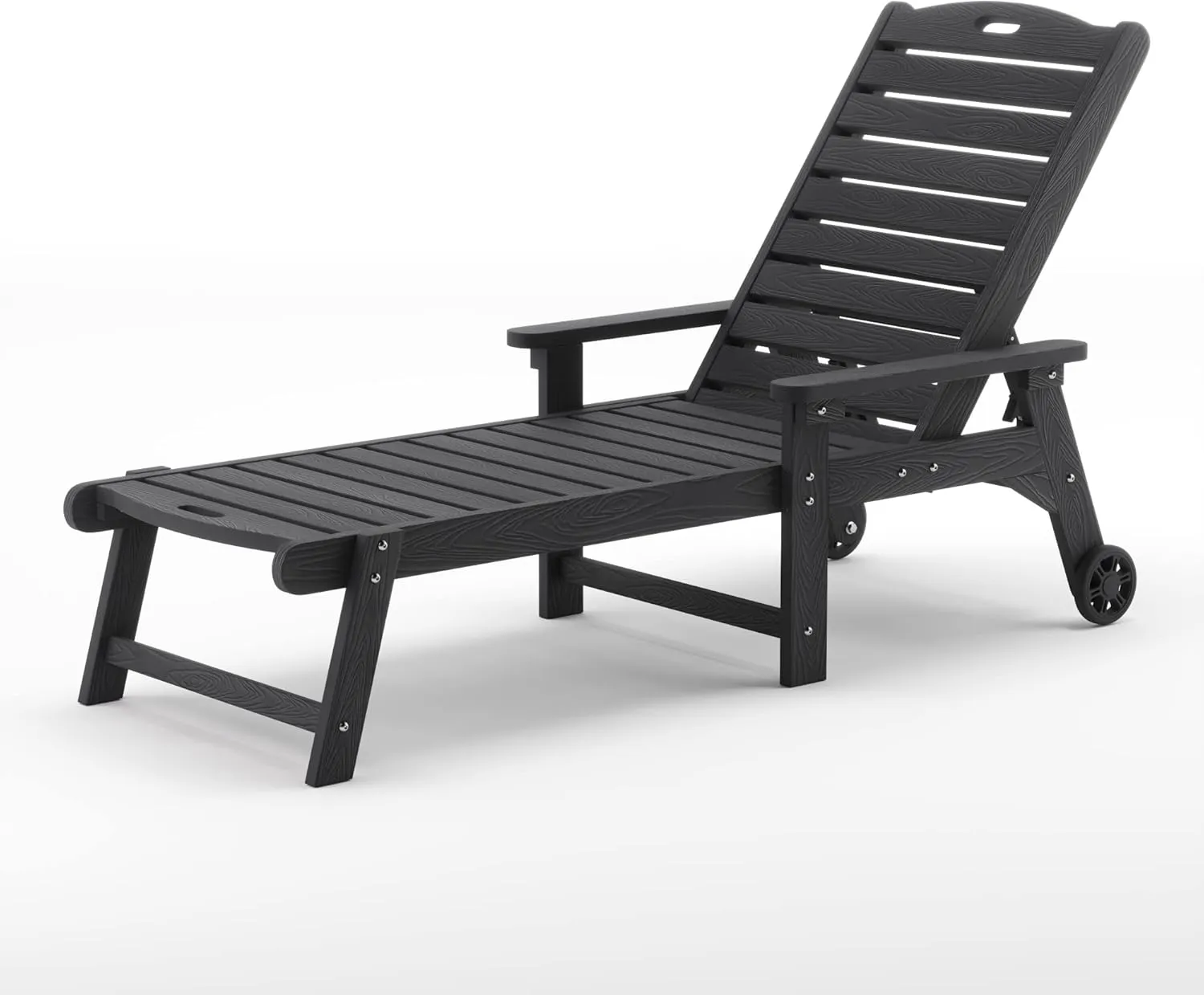 LUE BONA Outdoor Chaise Lounge, HDPS Material, 3-Year Warranty, Patio Lounge Chair with Adjustable Backrest, Resin Pool Lounge Chairs with Wheels for Outside, Poolside, Beach, Backyard, Garden, Black