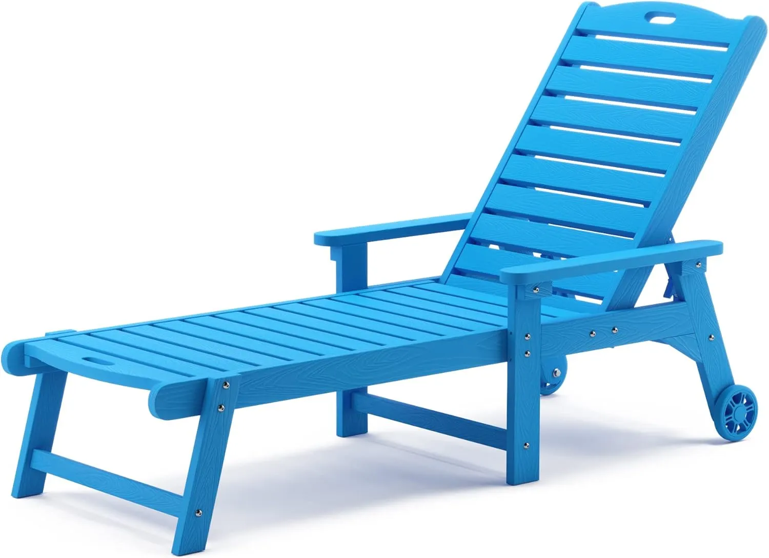 LUE BONA Outdoor Chaise Lounge, HDPS Material, 3-Year Warranty, Patio Lounge Chair with Adjustable Backrest, Resin Pool Lounge Chairs with Wheels for Outside, Poolside, Beach, Backyard, Garden, Blue