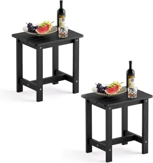 LUE BONA Outdoor Side Table Set of 2, HDPS Small Outdoor Table, Adirondack Side Table, Outside End Table for Patio, Porch, Deck, Pool, Weather Resistant/Easy Maintenance/Indoor or Outside Use, Black