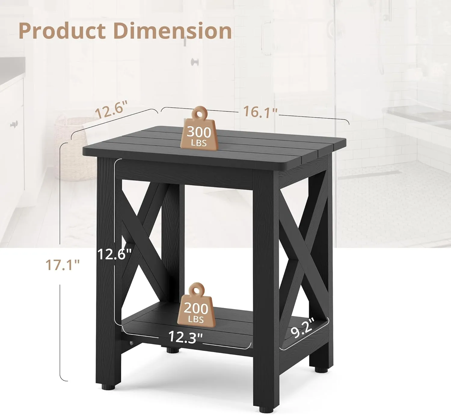LUE BONA Small Outdoor Side Table, HDPS Adirondack Patio End Table with 2 Tier for Porch, Pool, Garden, Weather Resistant, Indoor or Outdoor Use, Black