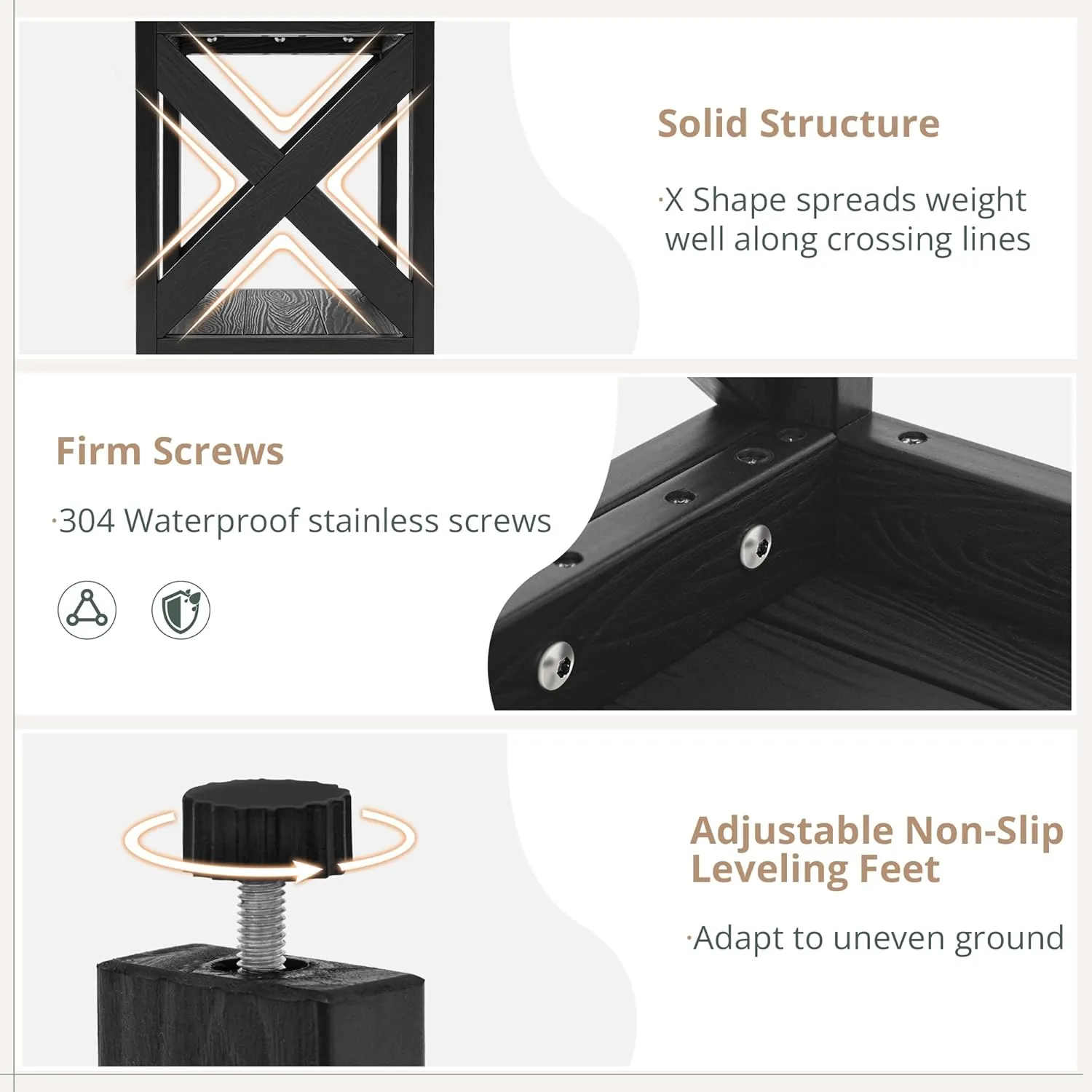 LUE BONA Small Outdoor Side Table, HDPS Adirondack Patio End Table with 2 Tier for Porch, Pool, Garden, Weather Resistant, Indoor or Outdoor Use, Black