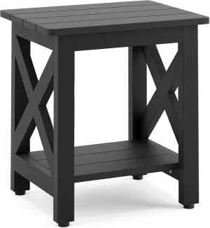 LUE BONA Small Outdoor Side Table, HDPS Adirondack Patio End Table with 2 Tier for Porch, Pool, Garden, Weather Resistant, Indoor or Outdoor Use, Black