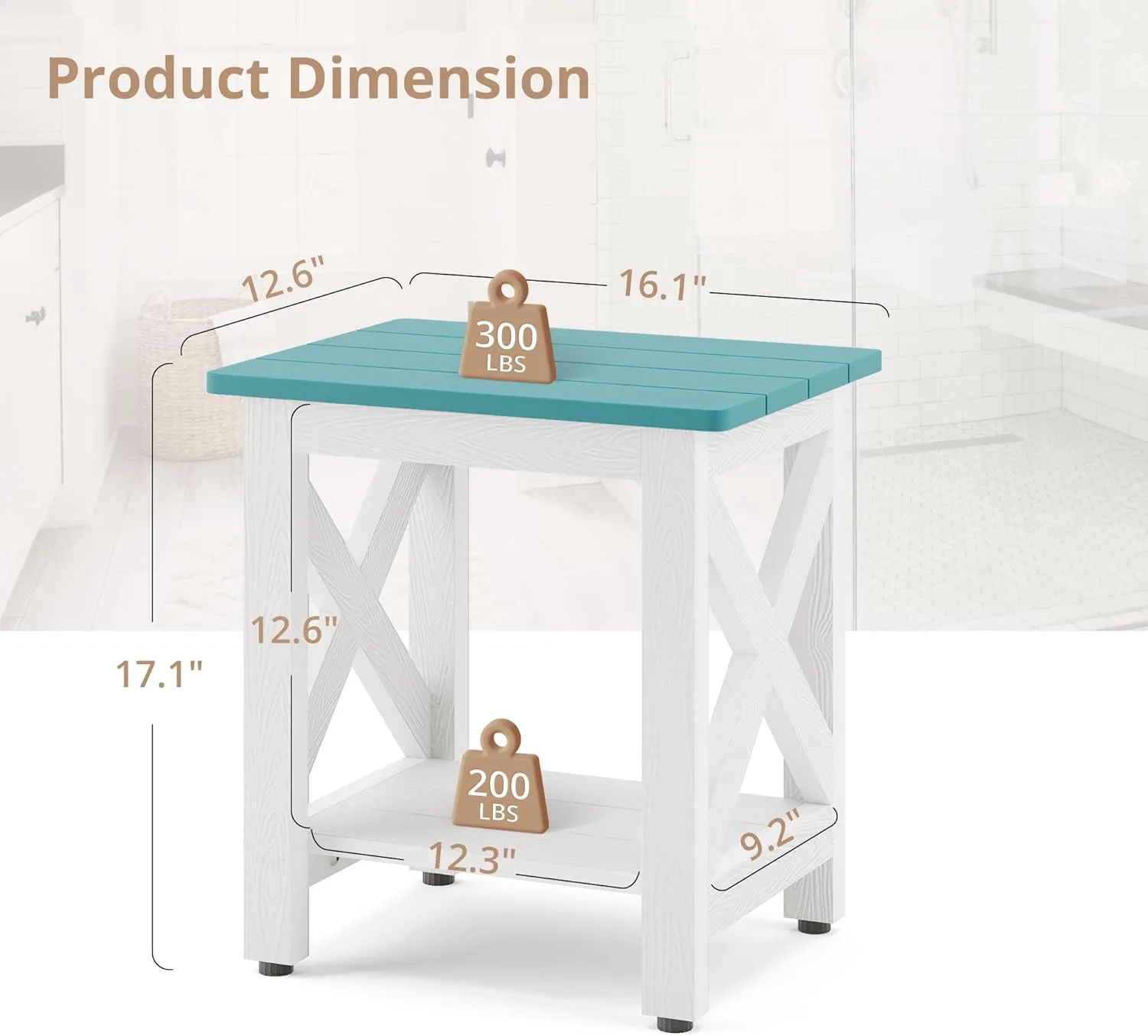 LUE BONA Small Outdoor Side Table, HDPS Adirondack Patio End Table with 2 Tier for Porch, Pool, Garden, Weather Resistant, Indoor or Outdoor Use, Blue Turquoise