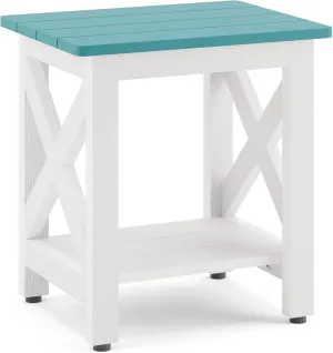 LUE BONA Small Outdoor Side Table, HDPS Adirondack Patio End Table with 2 Tier for Porch, Pool, Garden, Weather Resistant, Indoor or Outdoor Use, Blue Turquoise