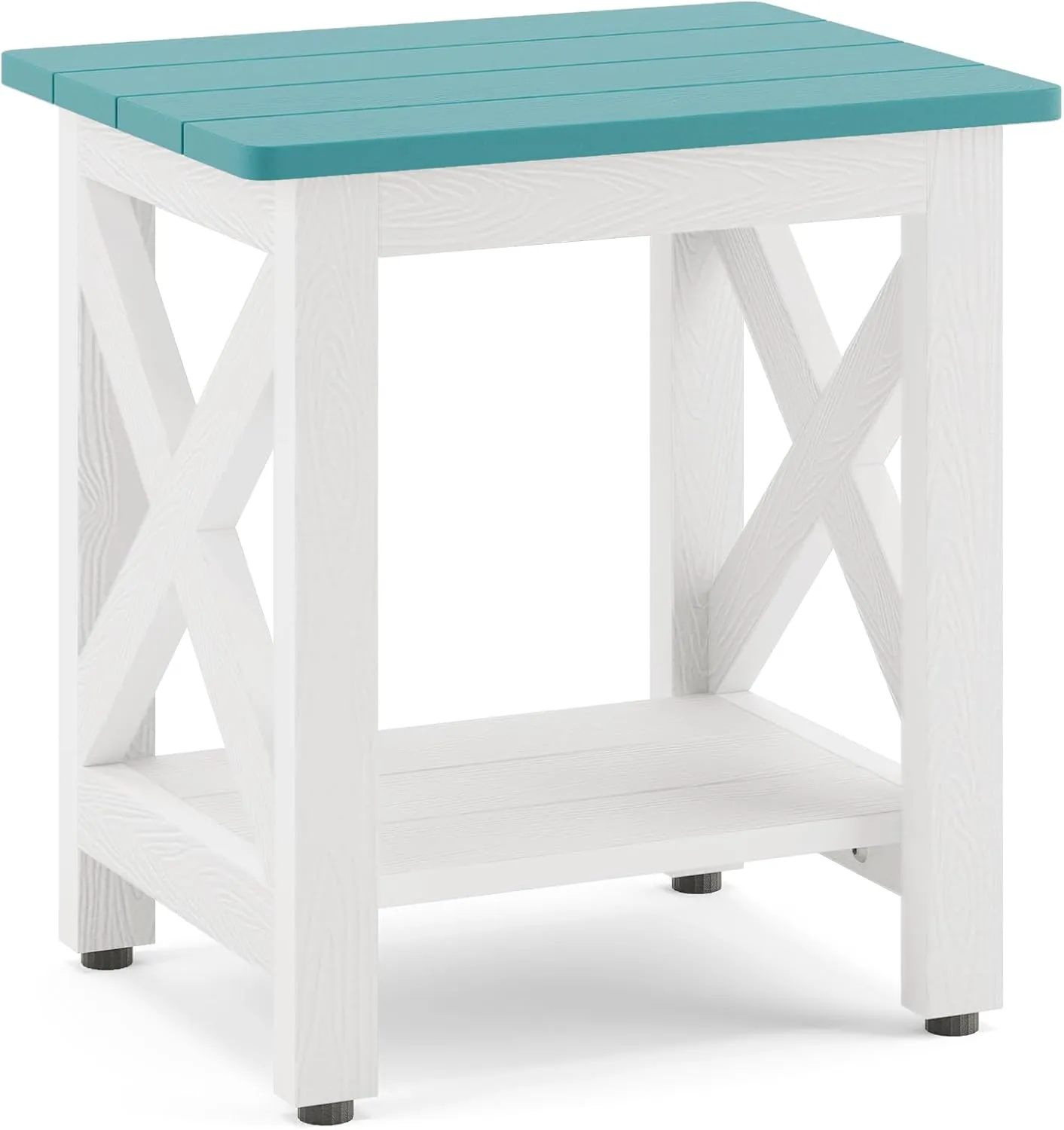 LUE BONA Small Outdoor Side Table, HDPS Adirondack Patio End Table with 2 Tier for Porch, Pool, Garden, Weather Resistant, Indoor or Outdoor Use, Blue Turquoise