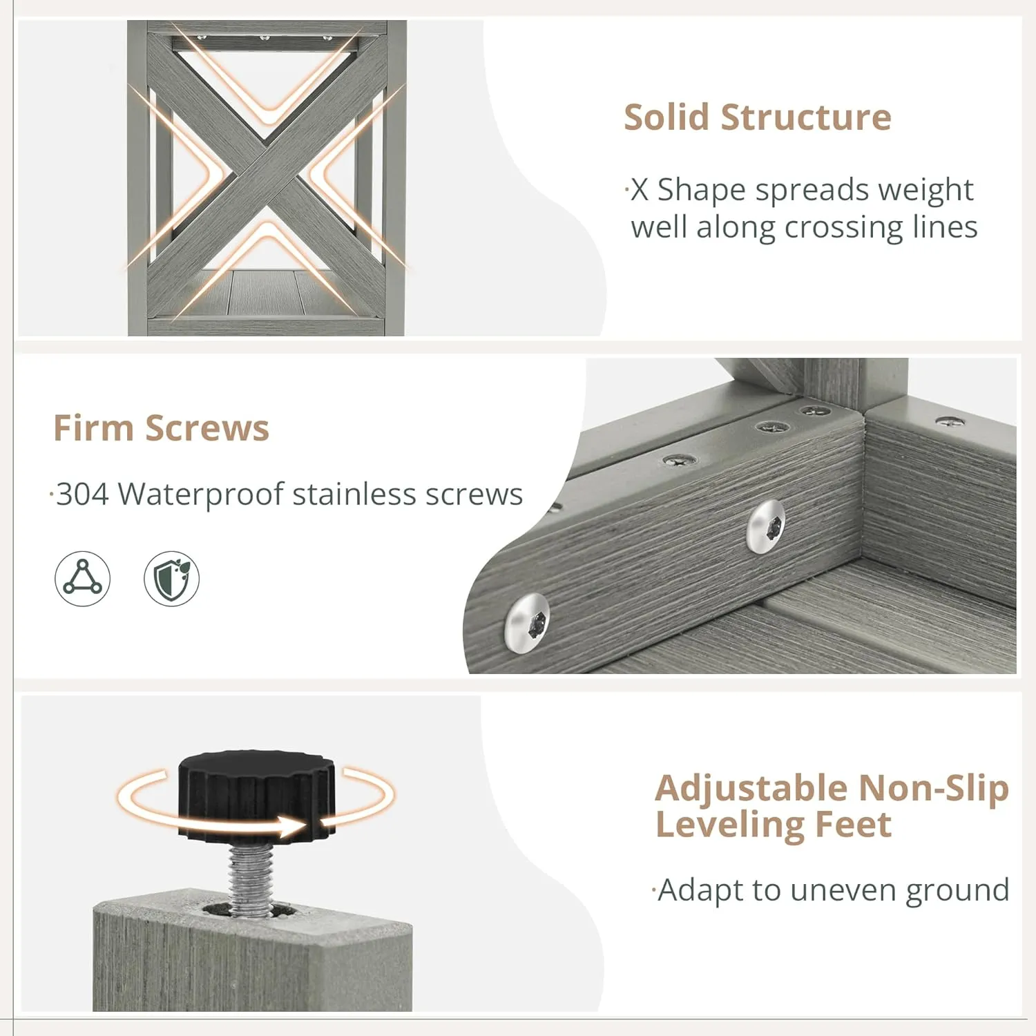 LUE BONA Small Outdoor Side Table, HDPS Adirondack Patio End Table with 2 Tier for Porch, Pool, Garden, Weather Resistant, Indoor or Outdoor Use, Grey