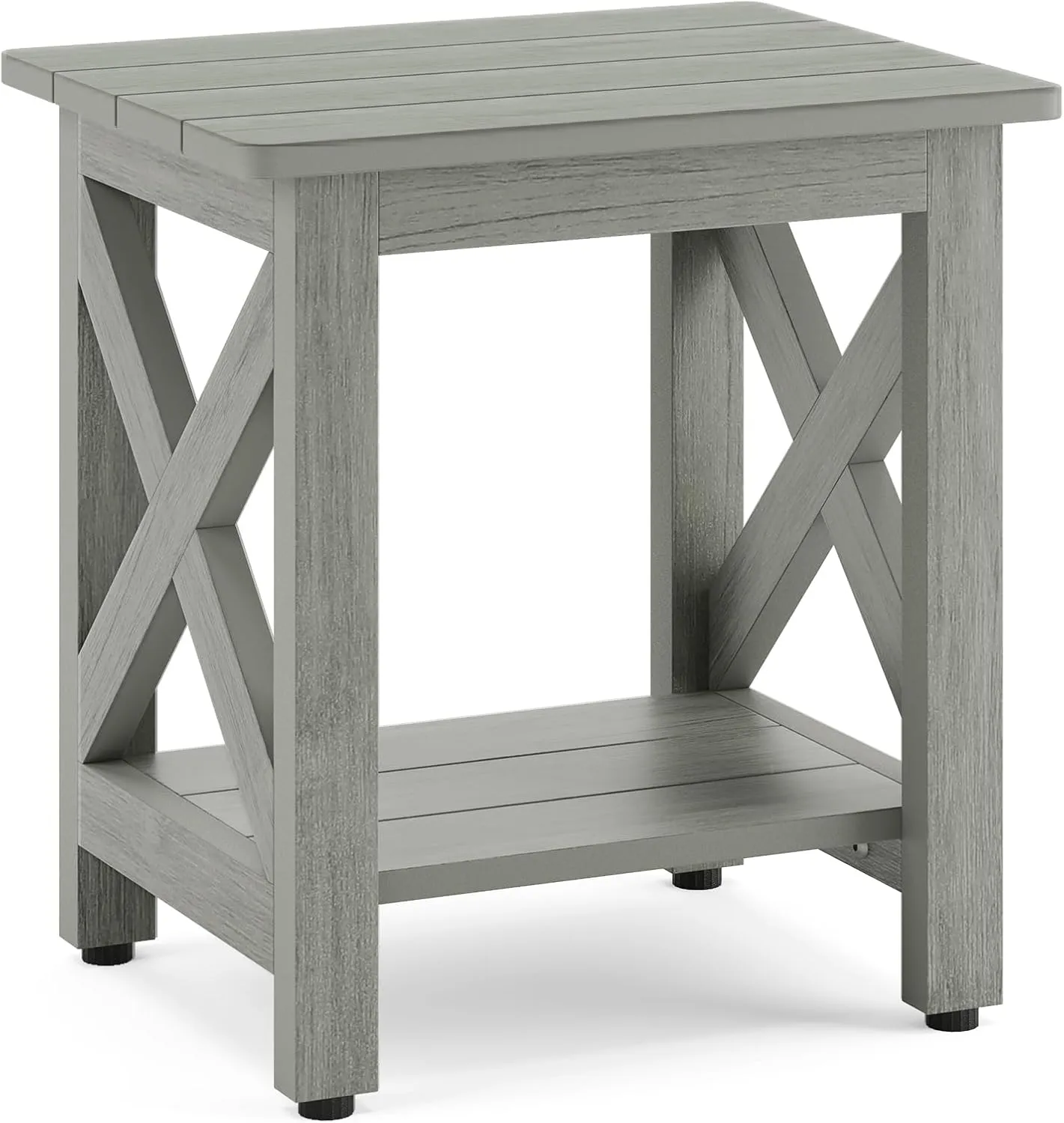 LUE BONA Small Outdoor Side Table, HDPS Adirondack Patio End Table with 2 Tier for Porch, Pool, Garden, Weather Resistant, Indoor or Outdoor Use, Grey